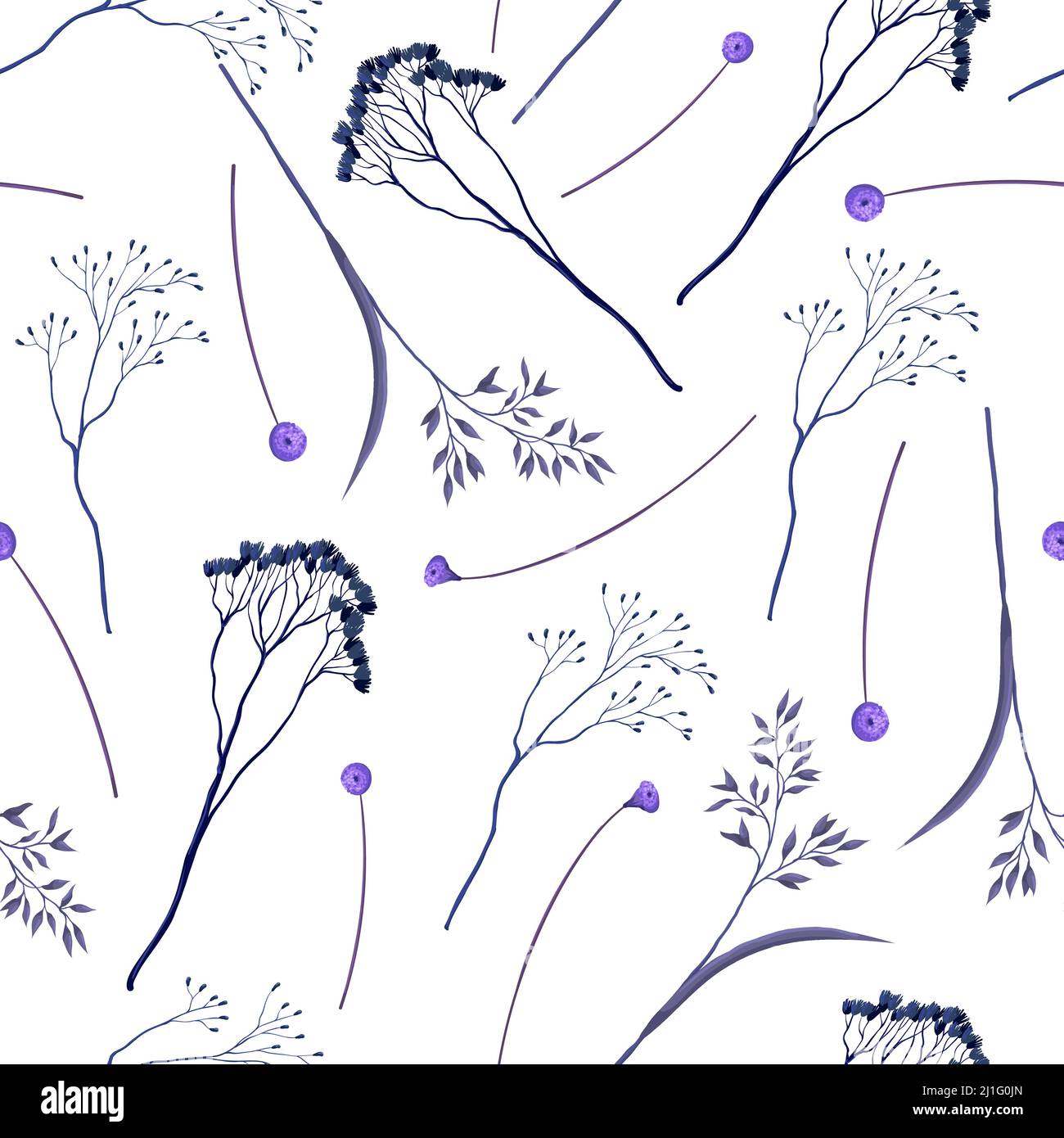 Seamless pattern with dried autmn flowers. Vector. Stock Vector