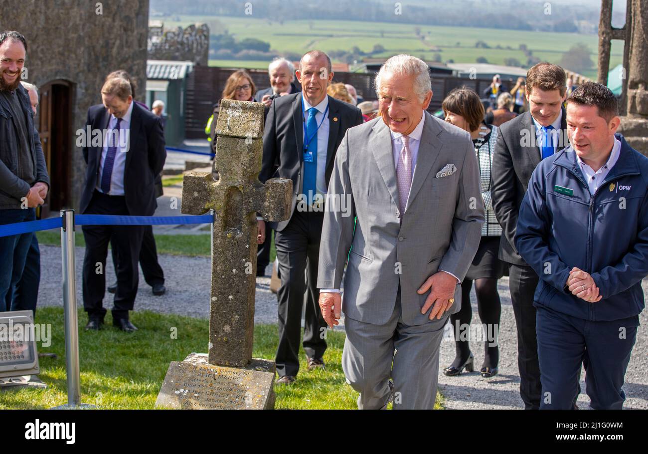 The Prince of Wales at The Rock of Cashel, Co Tipperary, at the end of his visit to the Republic of Ireland. Picture date: Friday March 25, 2022. Stock Photo