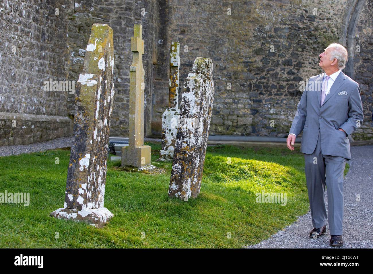 The Prince of Wales at The Rock of Cashel, Co Tipperary, at the end of his visit to the Republic of Ireland. Picture date: Friday March 25, 2022. Stock Photo