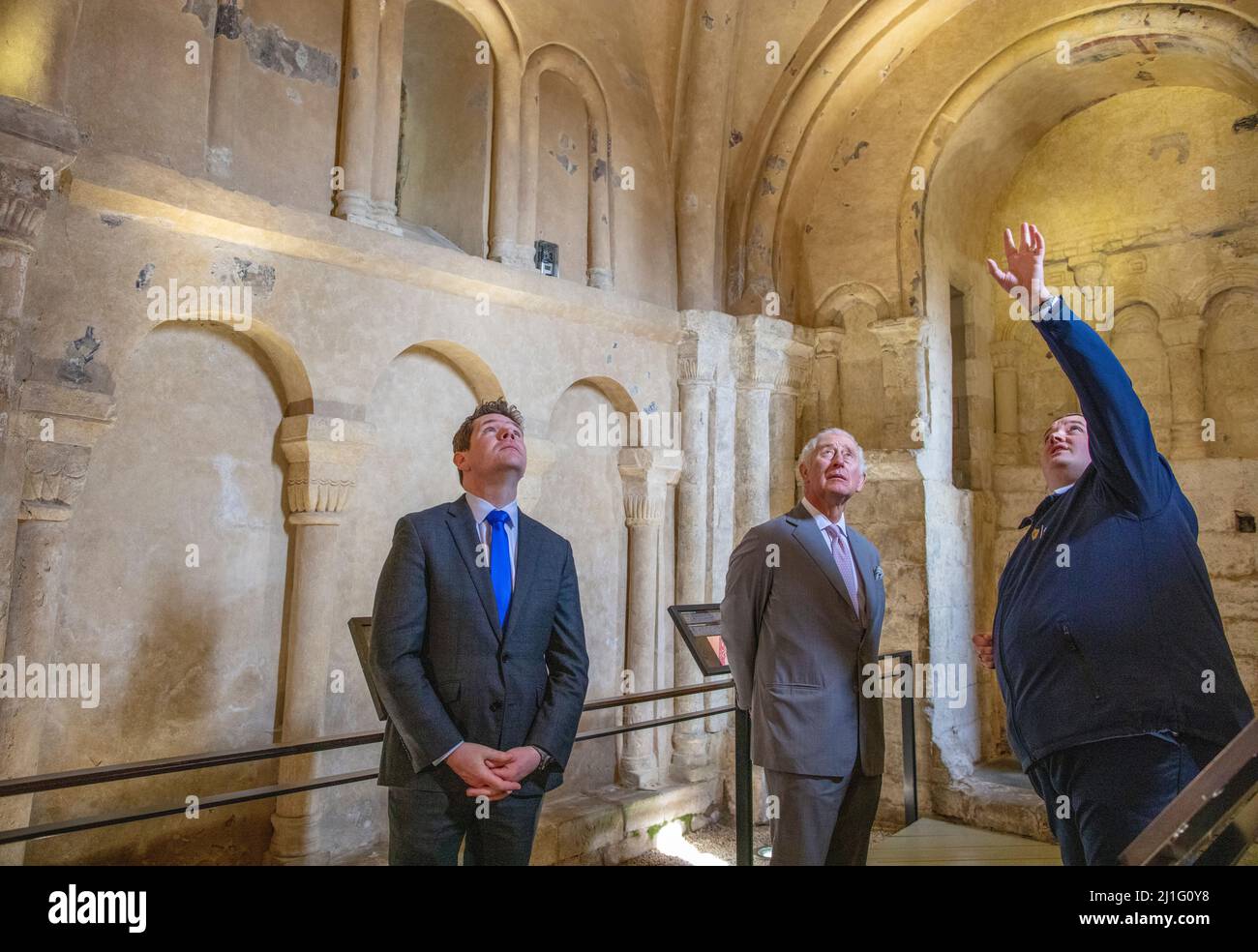 The Prince of Wales as he listens to the history of the Rock of Cashel Site and the Cathedral at The Rock of Cashel, Co Tipperary, at the end of his visit to the Republic of Ireland. Picture date: Friday March 25, 2022. Stock Photo