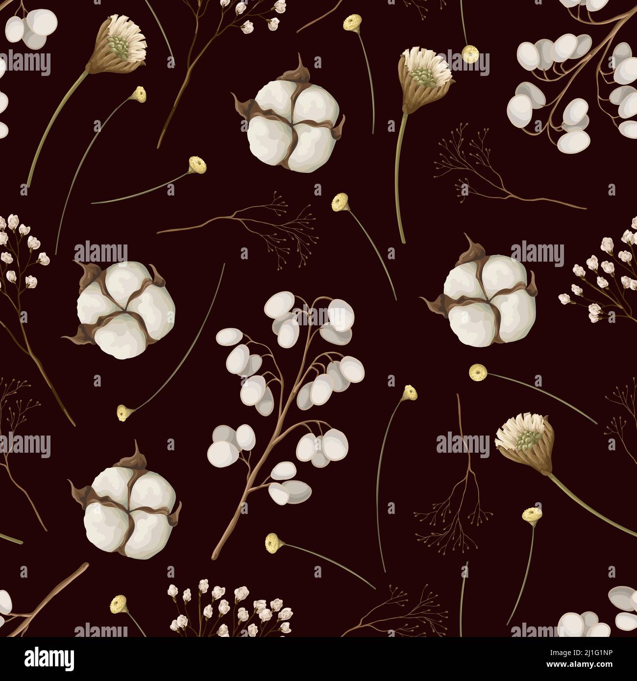 Seamless pattern with dried autmn flowers. Vector. Stock Vector