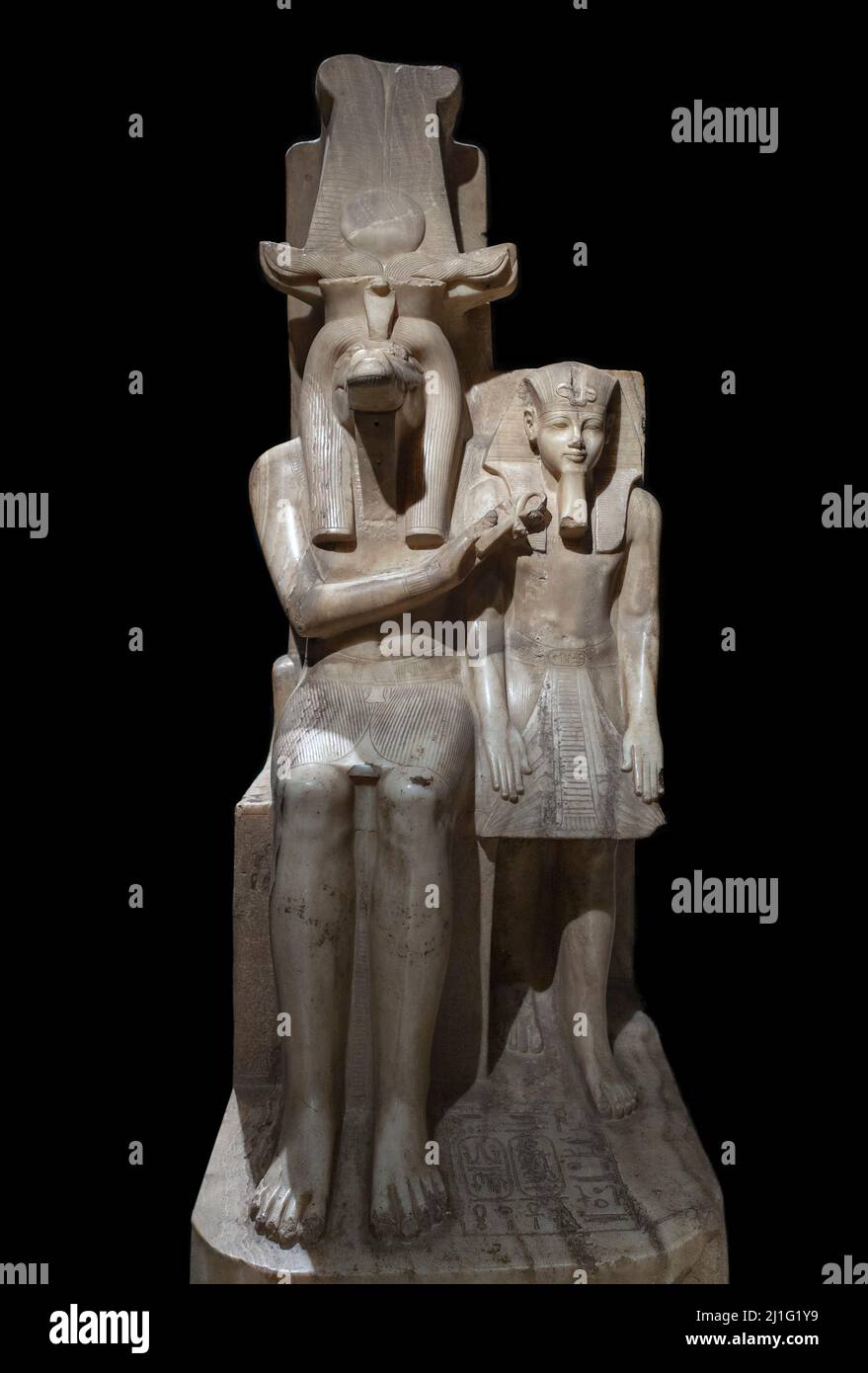 Statue of the crocodile-headed deity, Sobek, and Amenhotep III, Luxor Museum Stock Photo