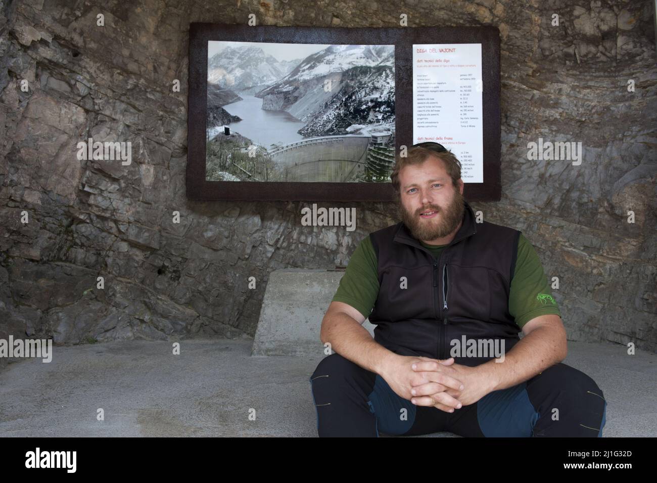 Erto and Casso (Pordenone), Italy 21/05/2016: Andrea della Vedova, operator of the Friulian Dolomites Natural Park. Route on the Vajont dam. © Andrea Sabbadini Stock Photo