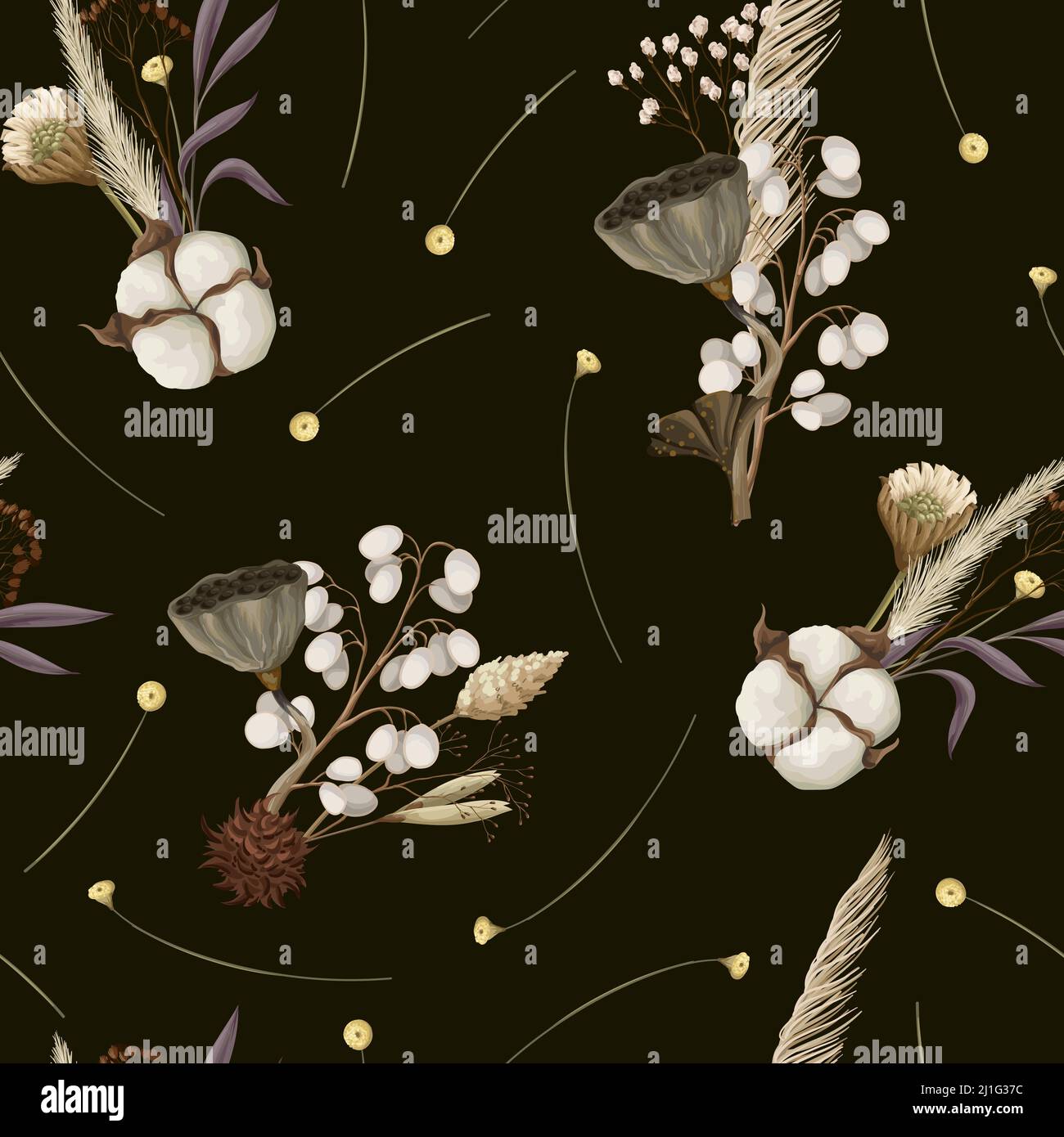 Seamless pattern with dried autmn flowers. Vector. Stock Vector