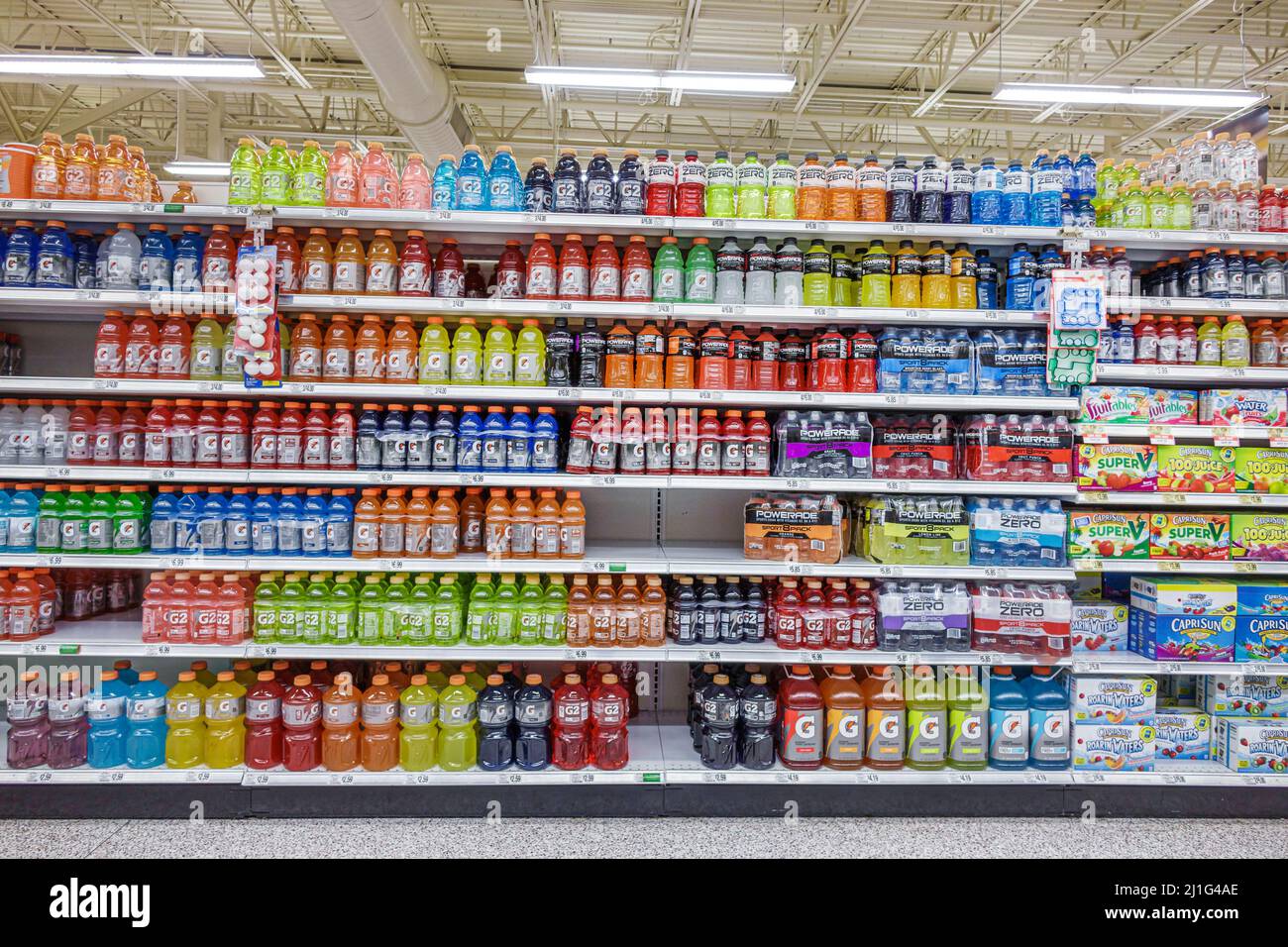 Orlando Florida,Publix grocery store supermarket,display sale bottles sports drinks beverages,shelves inside interior, Stock Photo