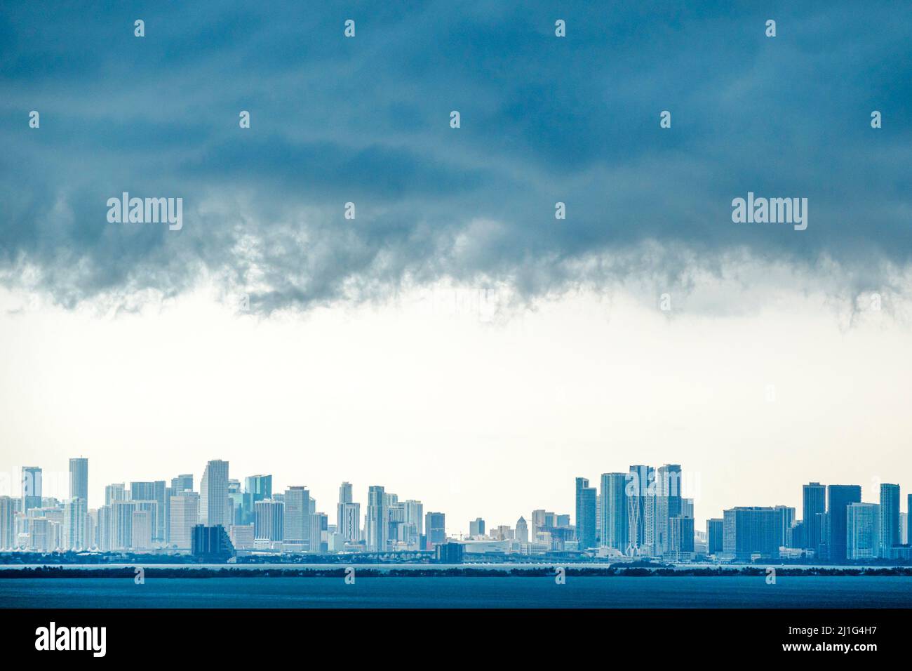 Miami Florida,downtown city skyline,tall skyscraper buildings,weather storm rain clouds,visitors travel traveling tour tourist tourism landmark landma Stock Photo