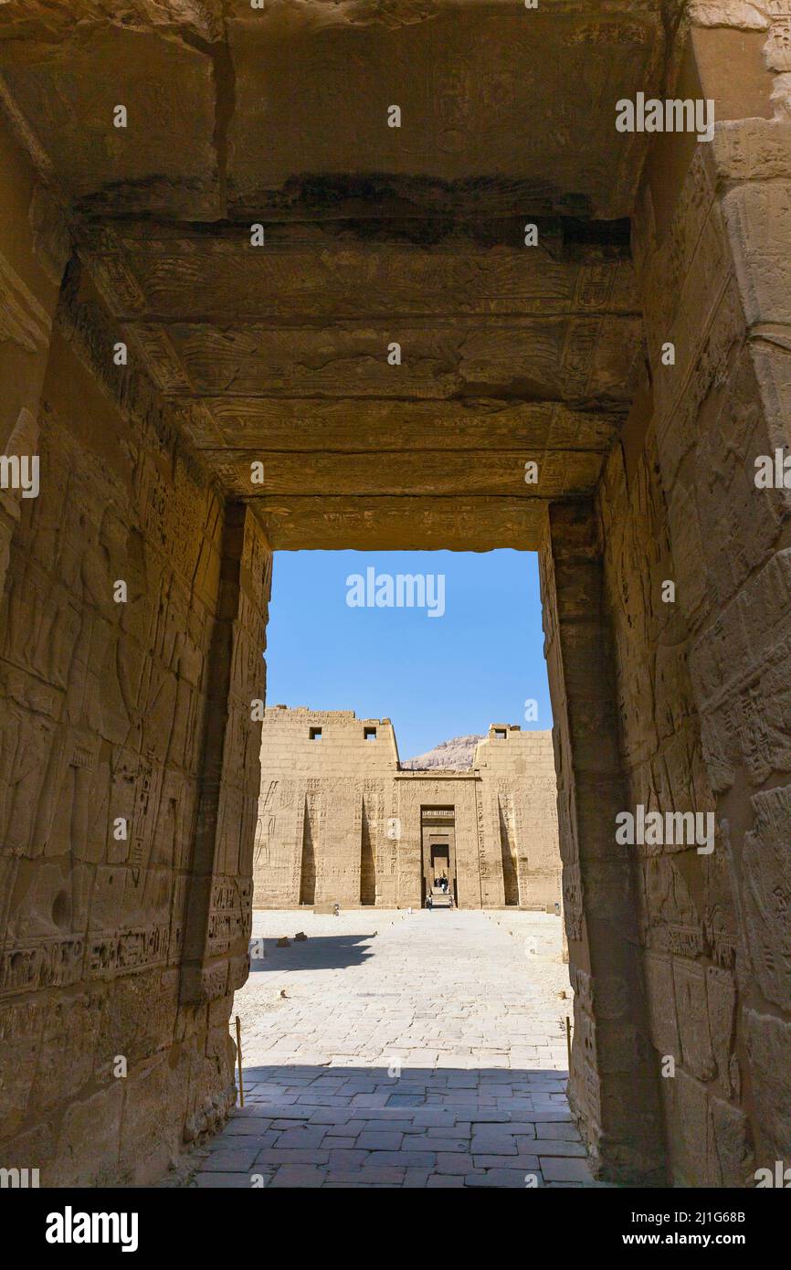 Entrance to the Mortuary Temple of Ramesses III, Medinet Habu Stock Photo