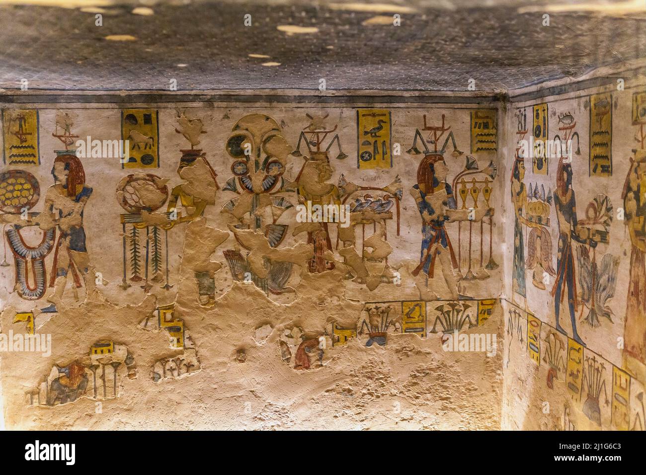 Procession of Nome, or local, gods, carrying offerings in the tomb of Ramesses III, KV11, the Valley of the Kings Stock Photo
