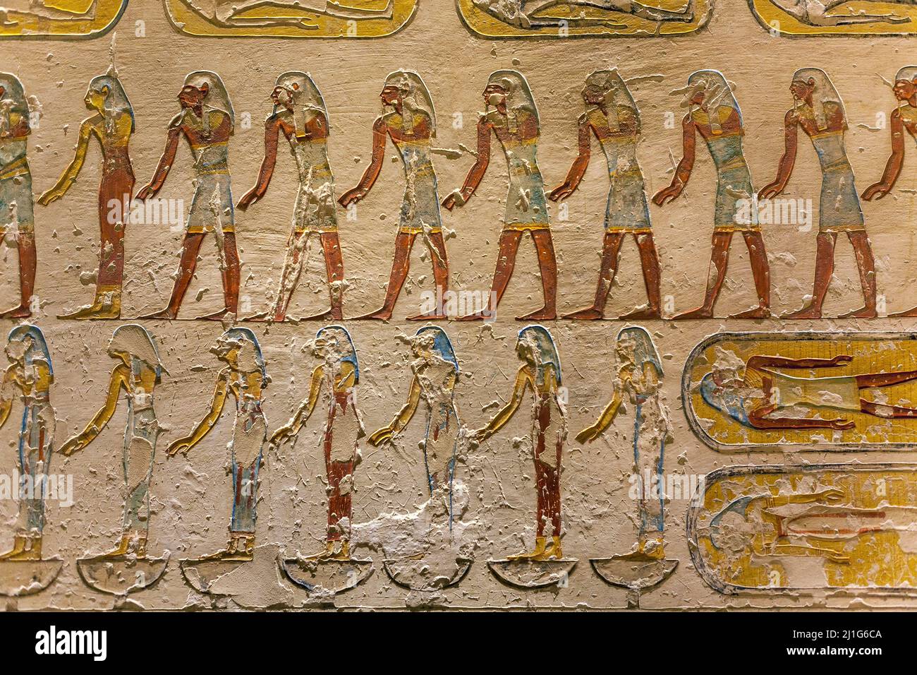 Mural depicting the Book of Caverns, in the tomb of Ramesses IV, KV2, in the Valley of the Kings Stock Photo