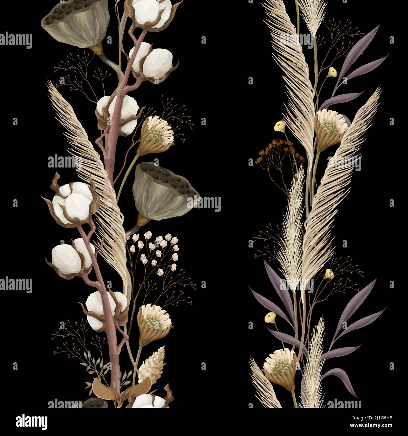 Seamless pattern with dried autmn flowers. Vector. Stock Vector
