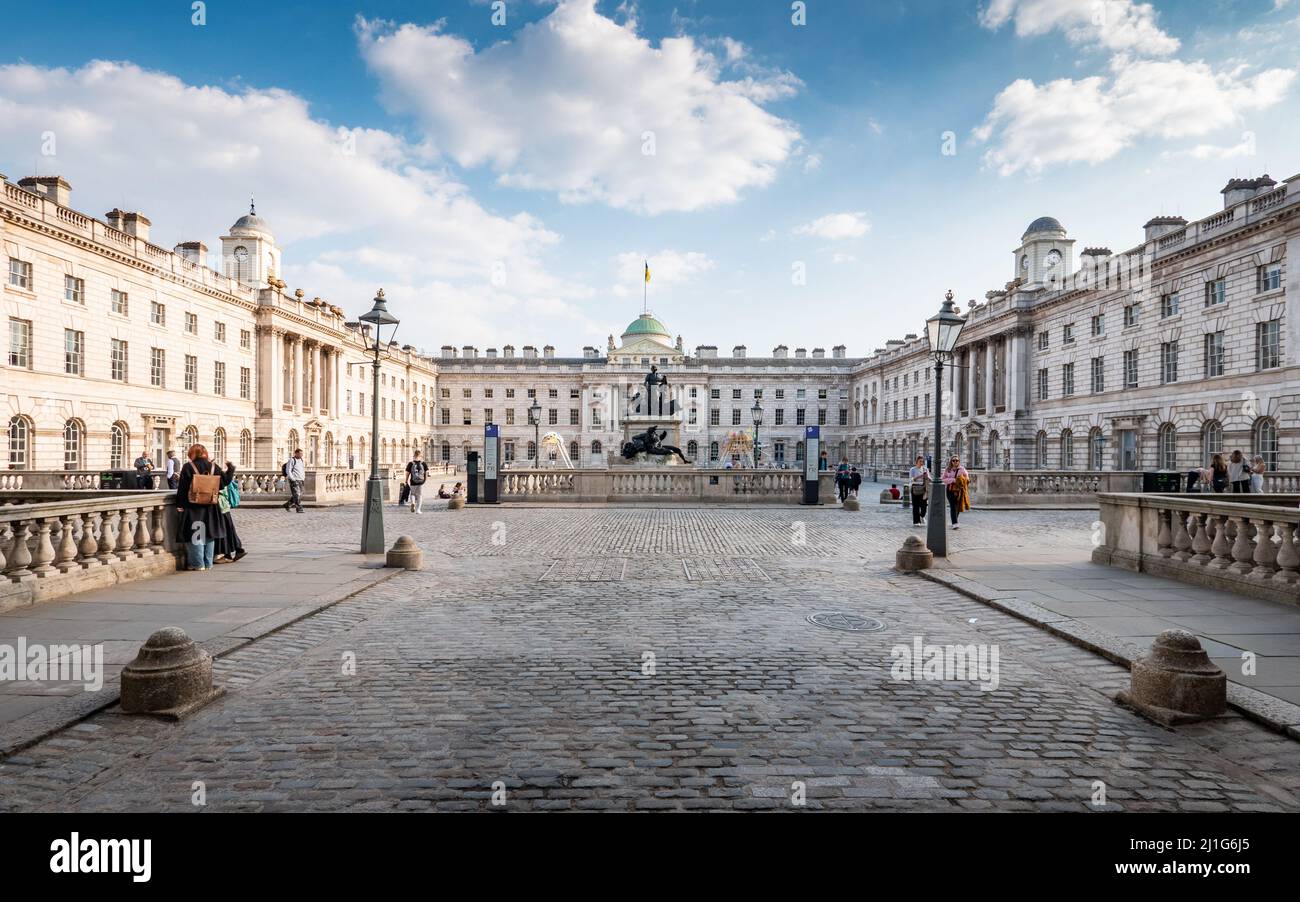 Somerset House, London. The courtyard to the grand Georgian neoclassical architecture of the former Royal Palace by the Thames on the Strand. Stock Photo