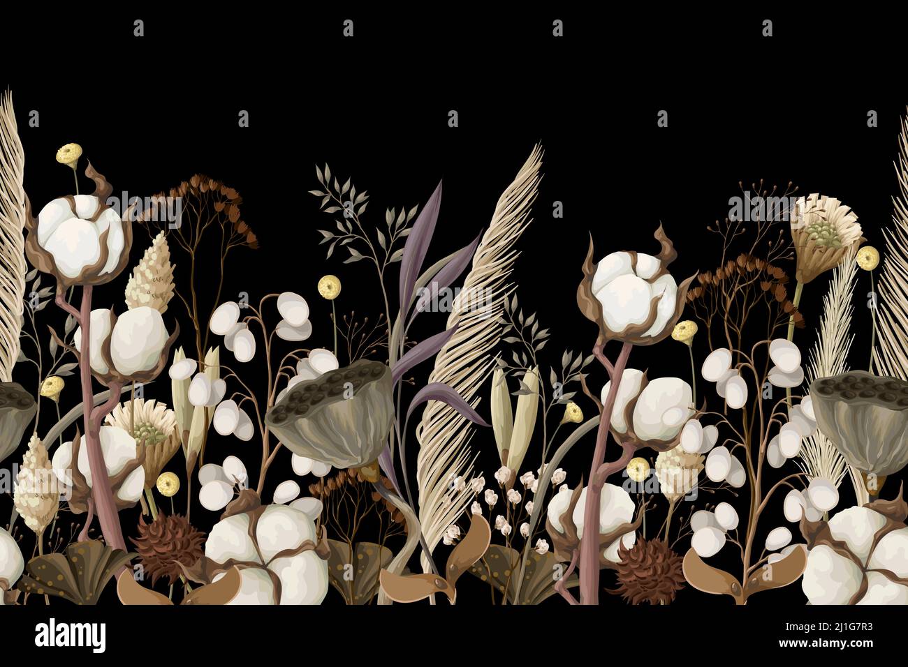 Border with dried autmn flowers. Vector. Stock Vector