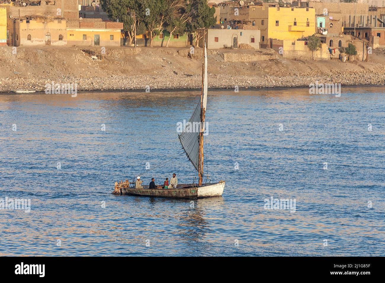 Felucca sailing on the Nile at Aswan Stock Photo