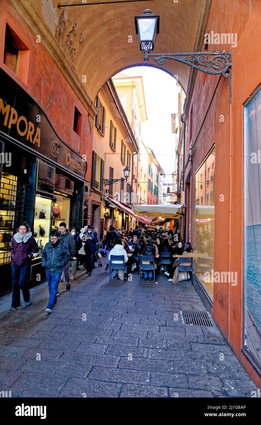 Bologna old town. View of a street scene in the old town (Centro Storico) area of Bologna, Italy