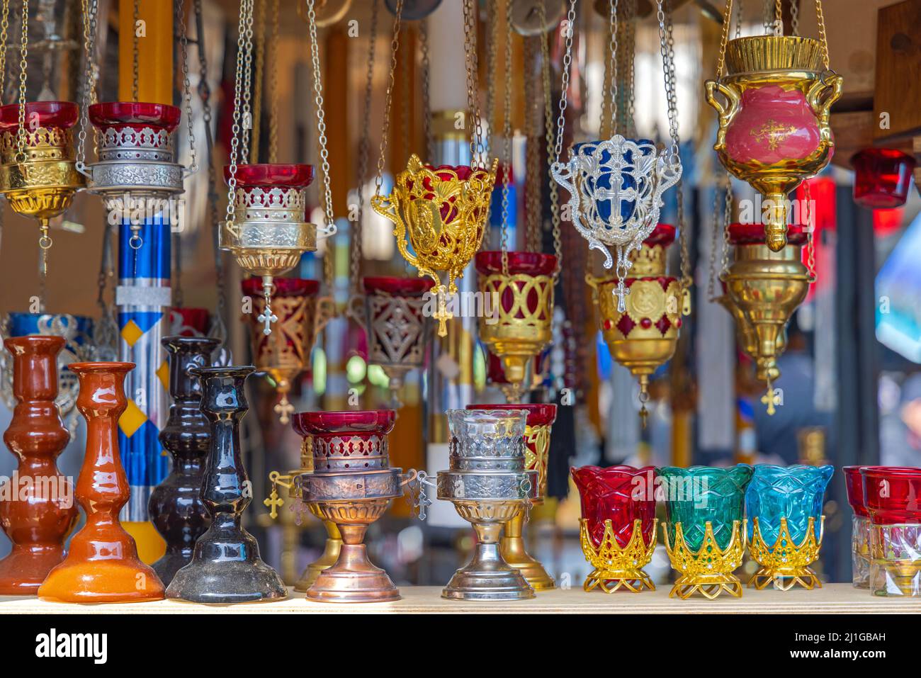 Vigil Oil Lamps Cresset Hanging Richly Decorated Orthodox Christianity Religion Stock Photo