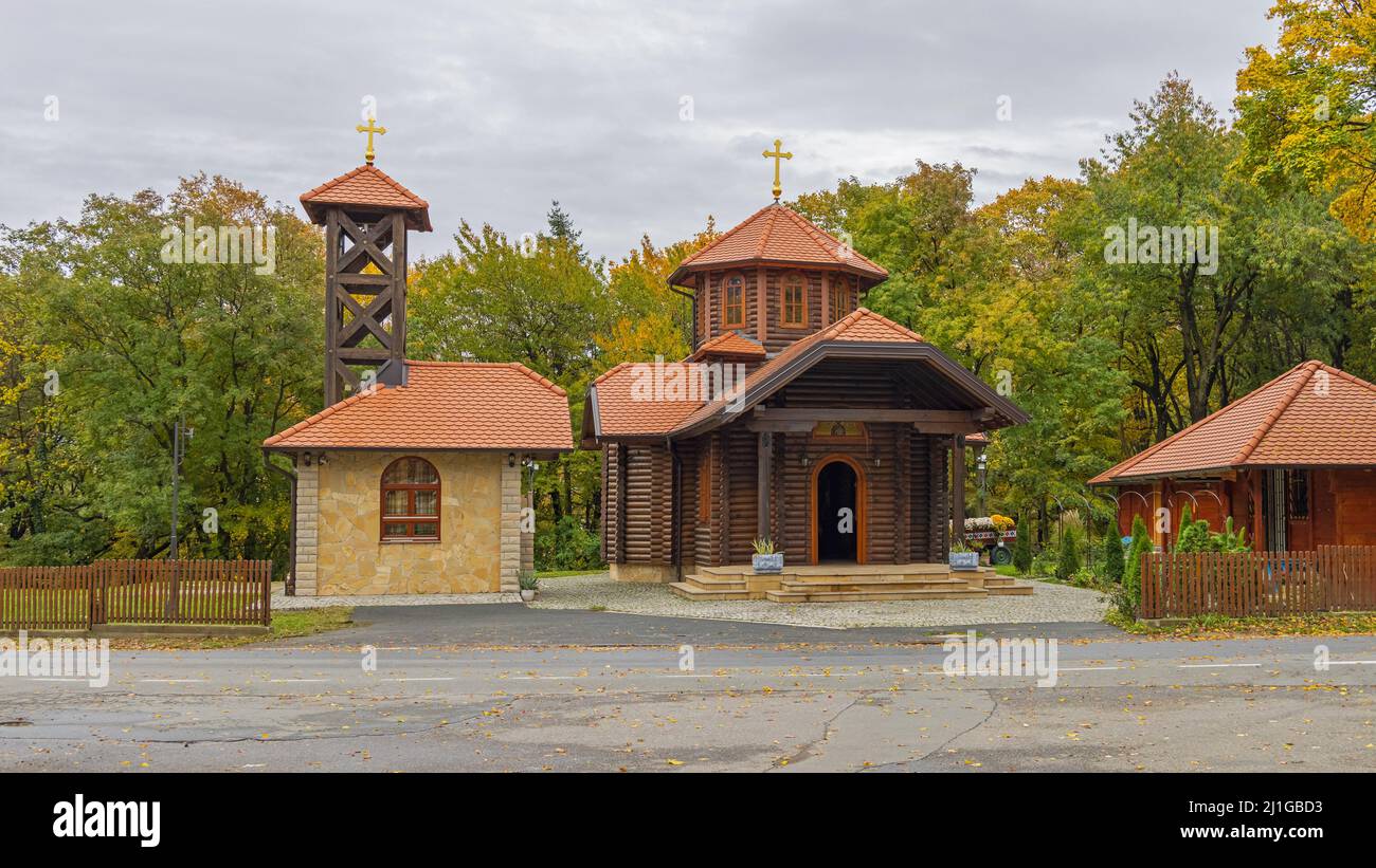 Wooden Orthodox Church Saint Despot Stefan Lazarevic at Top of Avala Mountain Stock Photo