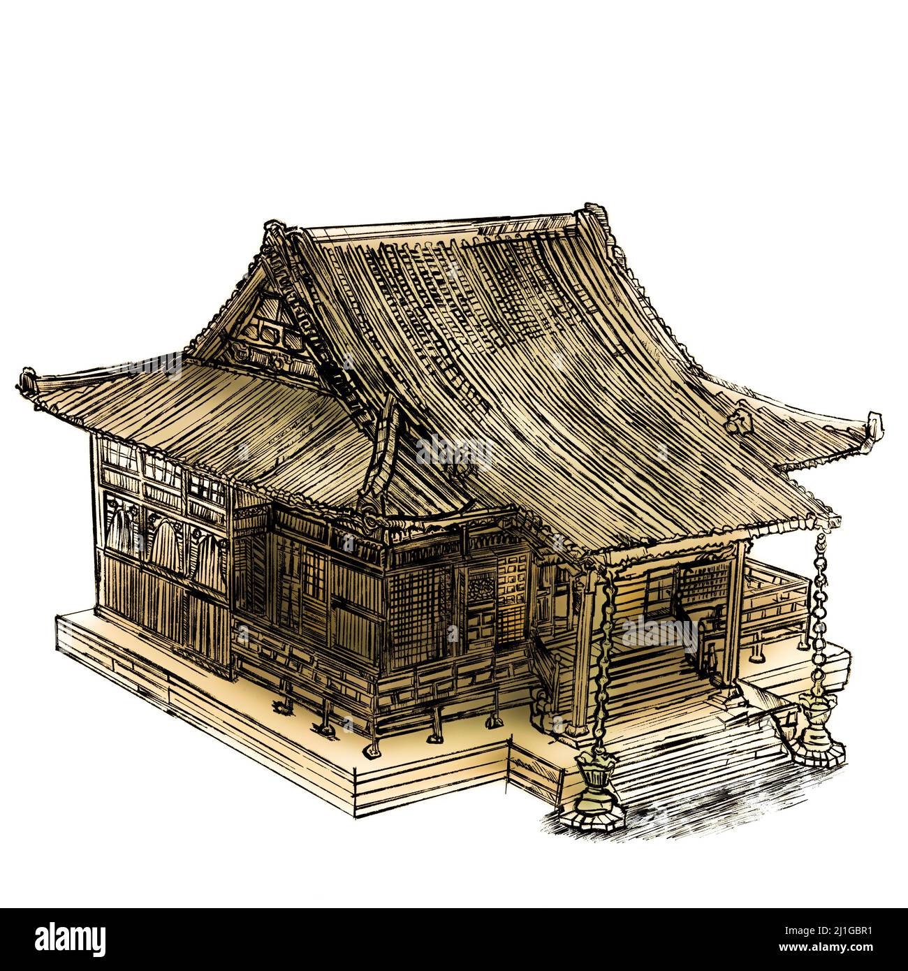 old japanese house isolated on white 3d illustration Stock Photo - Alamy