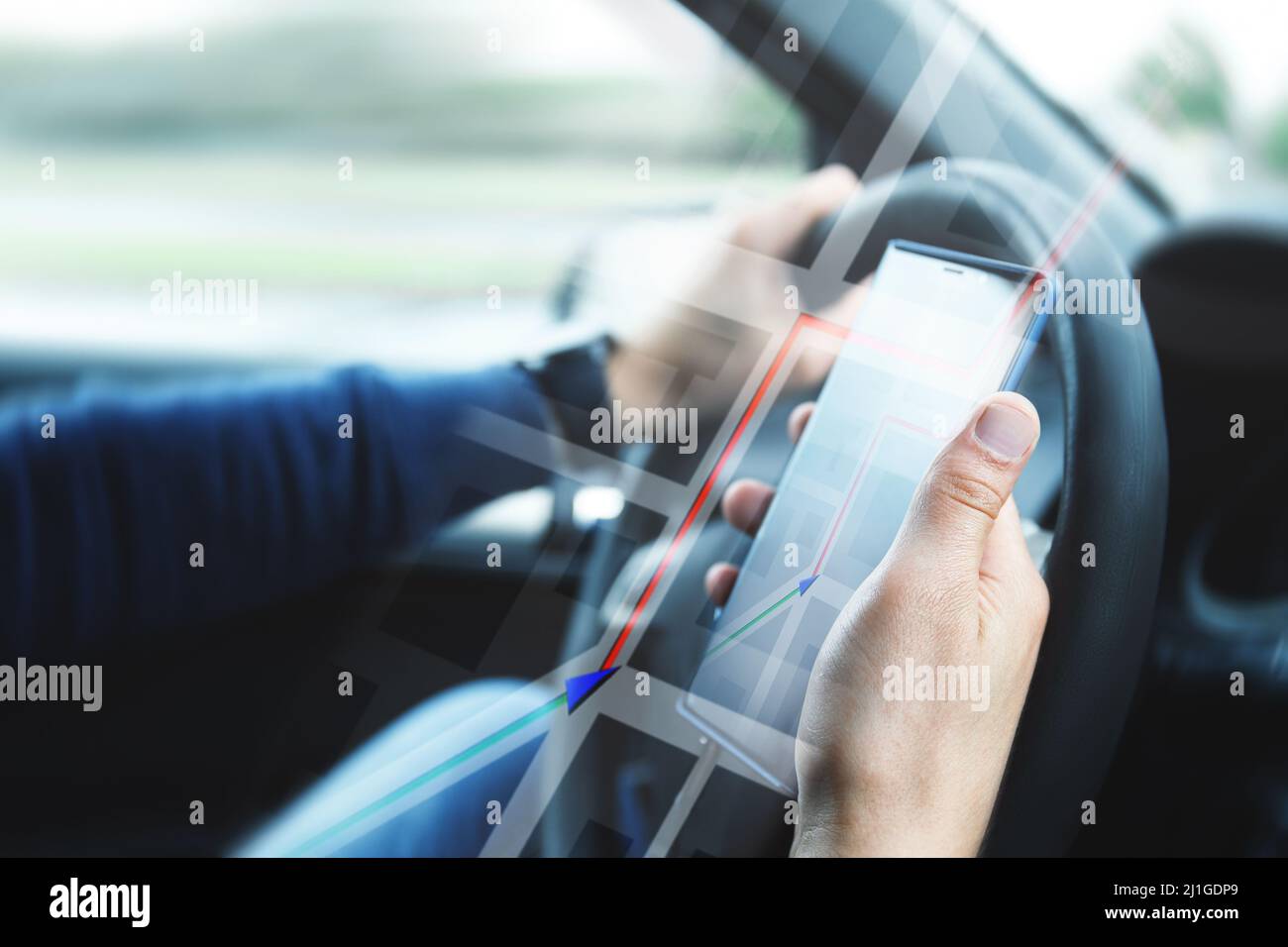 Man in car is the GPS navigation Stock Photo Alamy