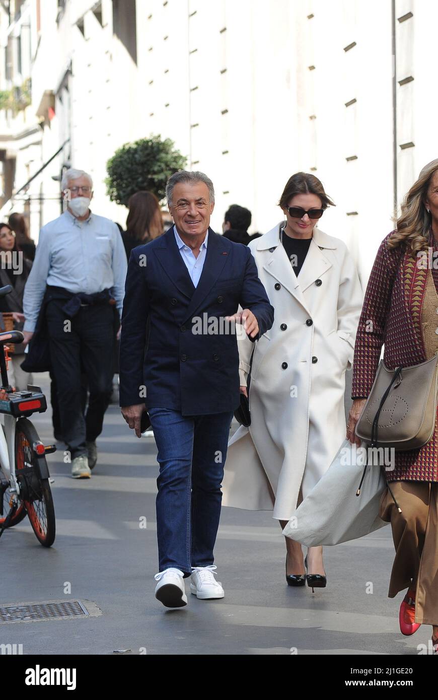 Milan, Italy. 25th Mar, 2022. Milan, 25-03-2022 JEAN ALESI, former formula  1 driver, married to the Japanese actress and model KUMIKO GOTO, with whom  he had 4 children, was today caught walking