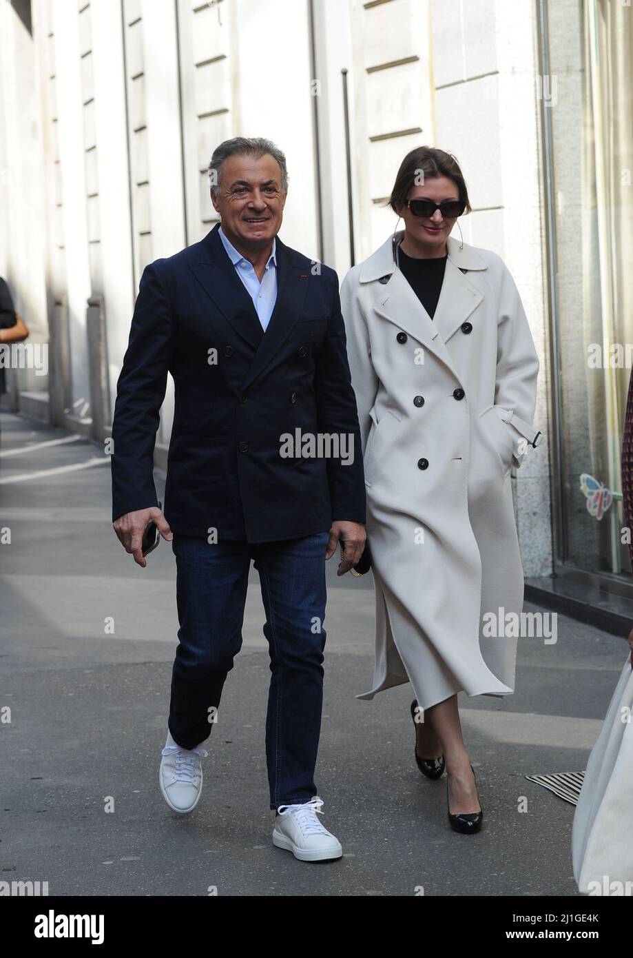 Milan, Italy. 25th Mar, 2022. Milan, 25-03-2022 JEAN ALESI, former formula  1 driver, married to the Japanese actress and model KUMIKO GOTO, with whom  he had 4 children, was today caught walking