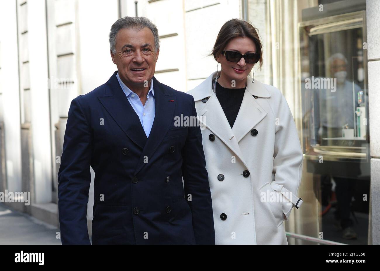 Milan, Italy. 25th Mar, 2022. Milan, 25-03-2022 JEAN ALESI, former formula  1 driver, married to the Japanese actress and model KUMIKO GOTO, with whom  he had 4 children, was today caught walking