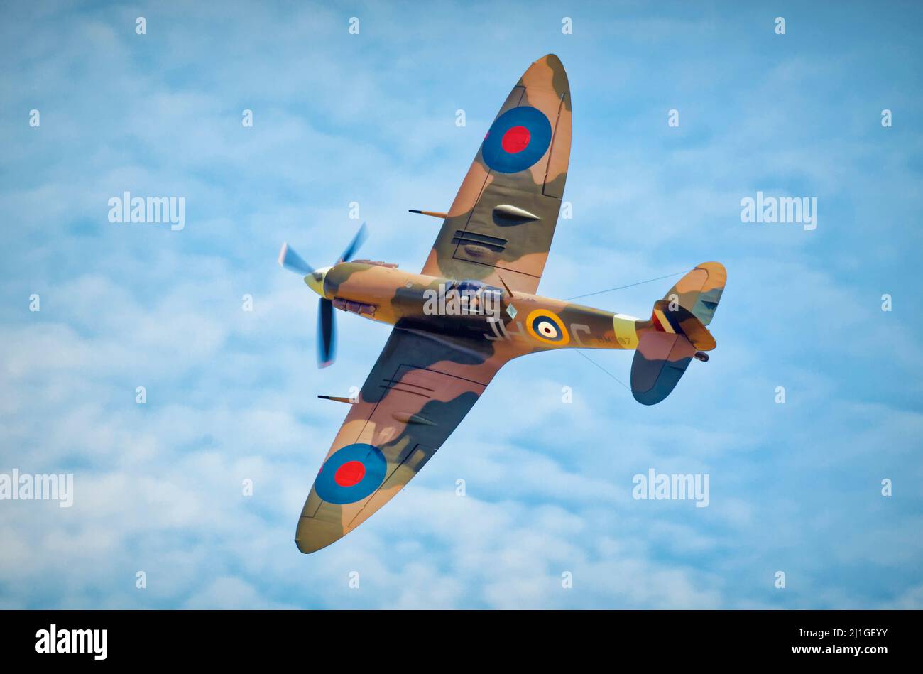 Spitfire Mk5 performing at Duxford. Stock Photo