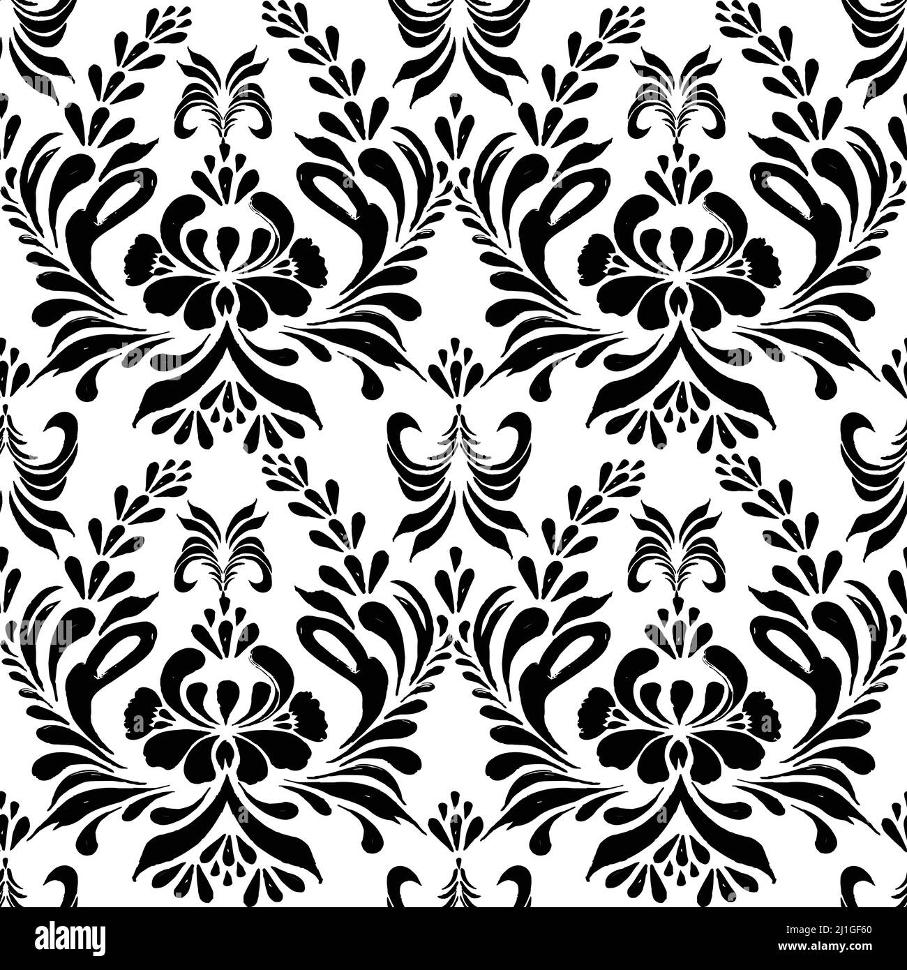 Hand drawn black vector illustration. Black seamless pattern with ...