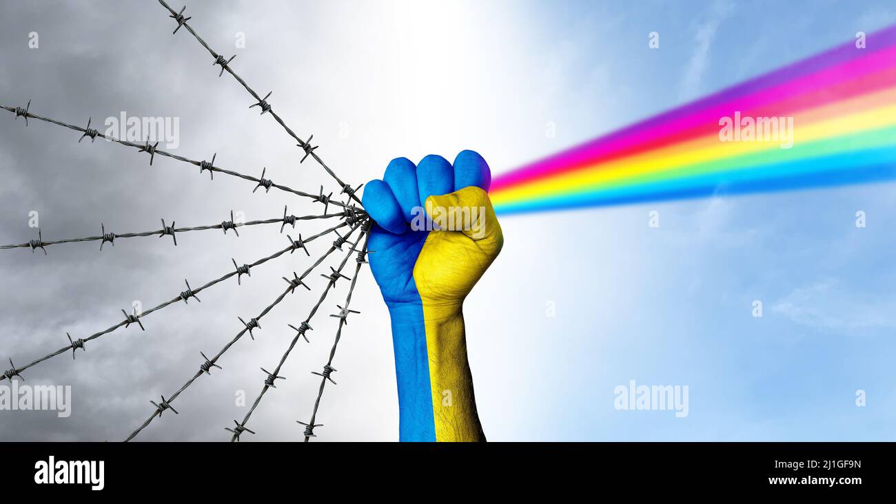 The power of Ukraine and Ukrainian people pride Symbol as the patriotic power of Ukrainians turning war to hope for the future as an Eastern Europe Stock Photo