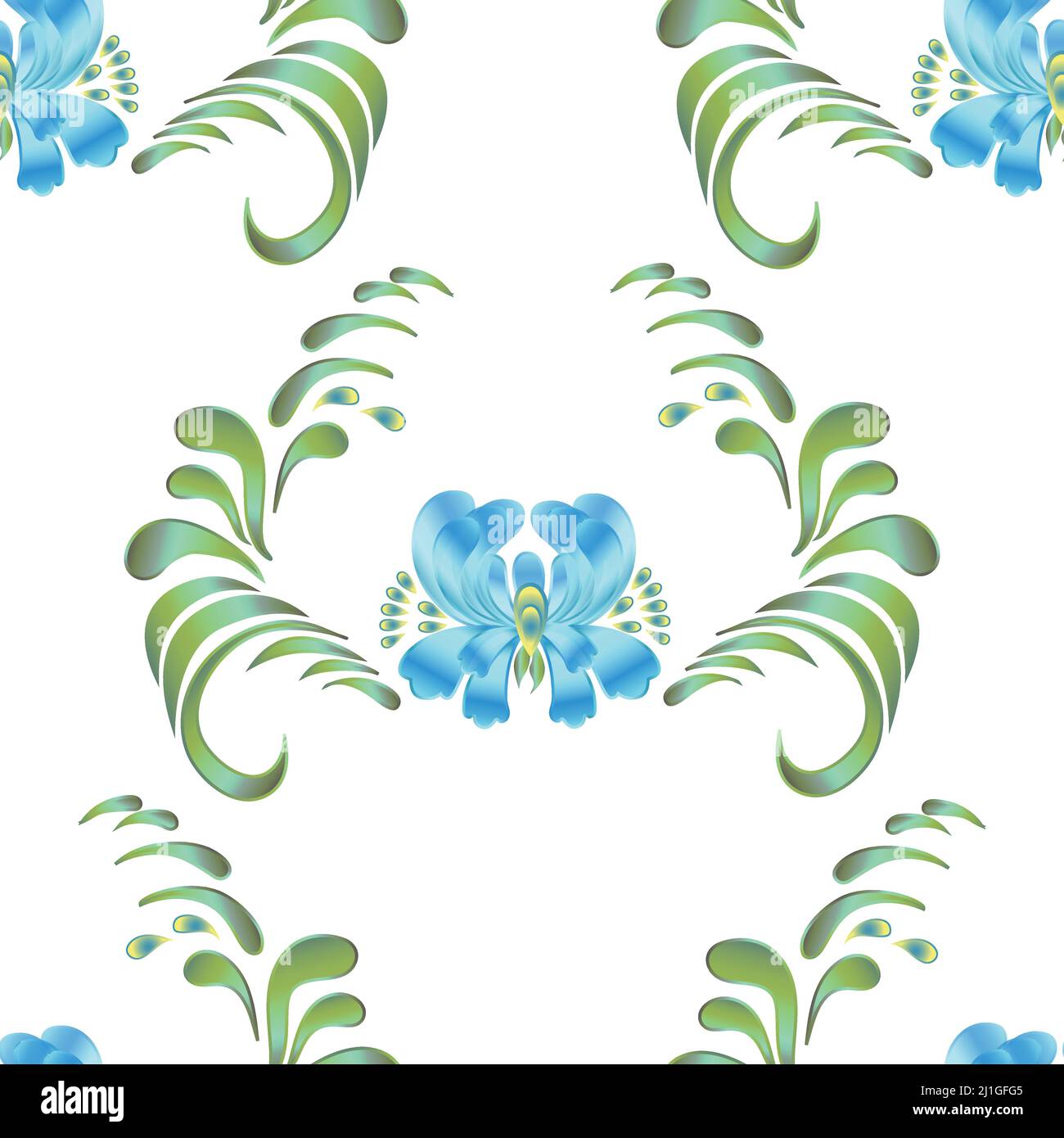 Seamless vector vintage pattern with blue flowers on a white background ...