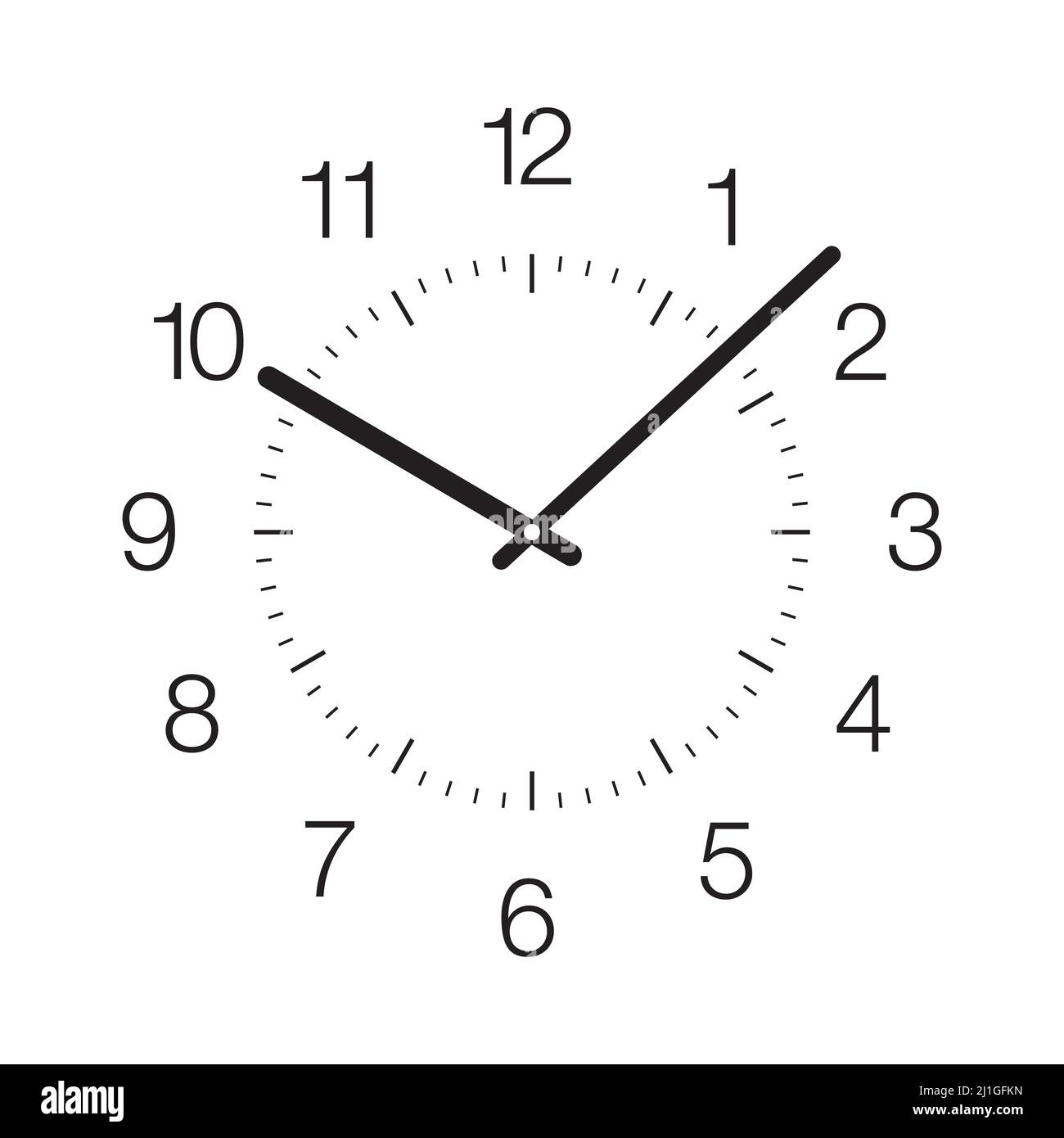 Watch dial isolated on white background. Classical black watch face with numbers and arrows, vector illustration. Stock Vector