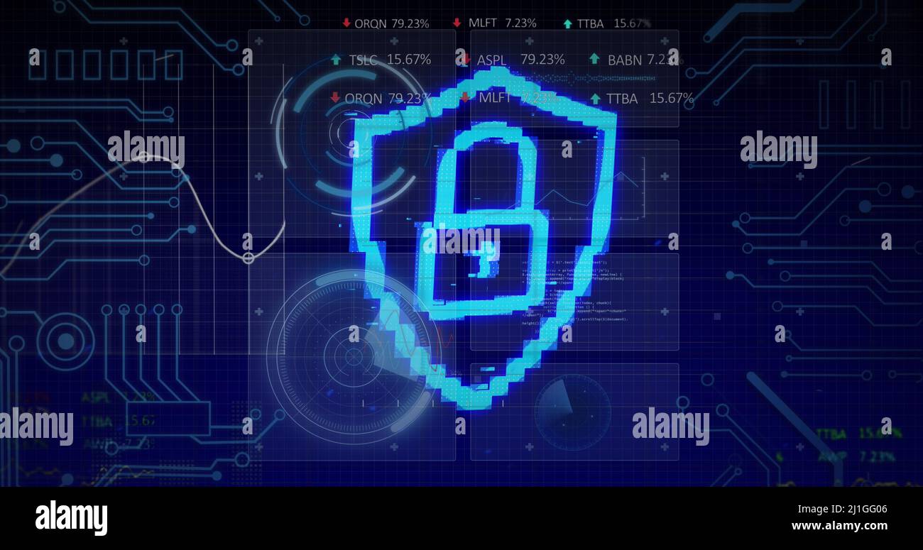 Image of padlock icon over scope scanning and data processing Stock ...