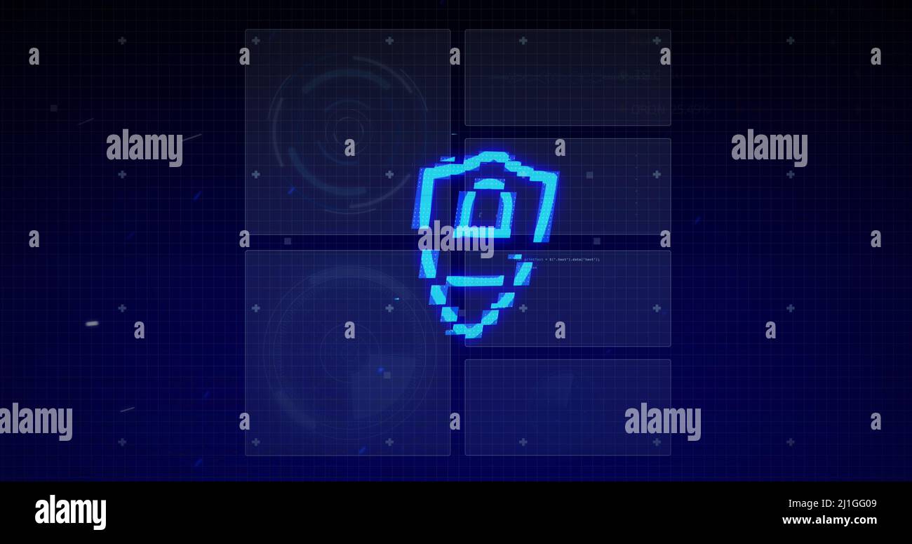 Image of padlock icon over scope scanning and data processing Stock ...
