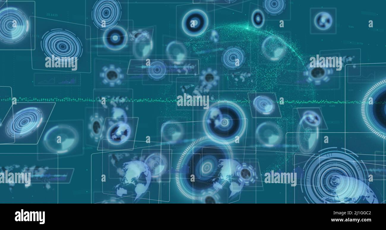 Image of data processing on blue background Stock Photo - Alamy