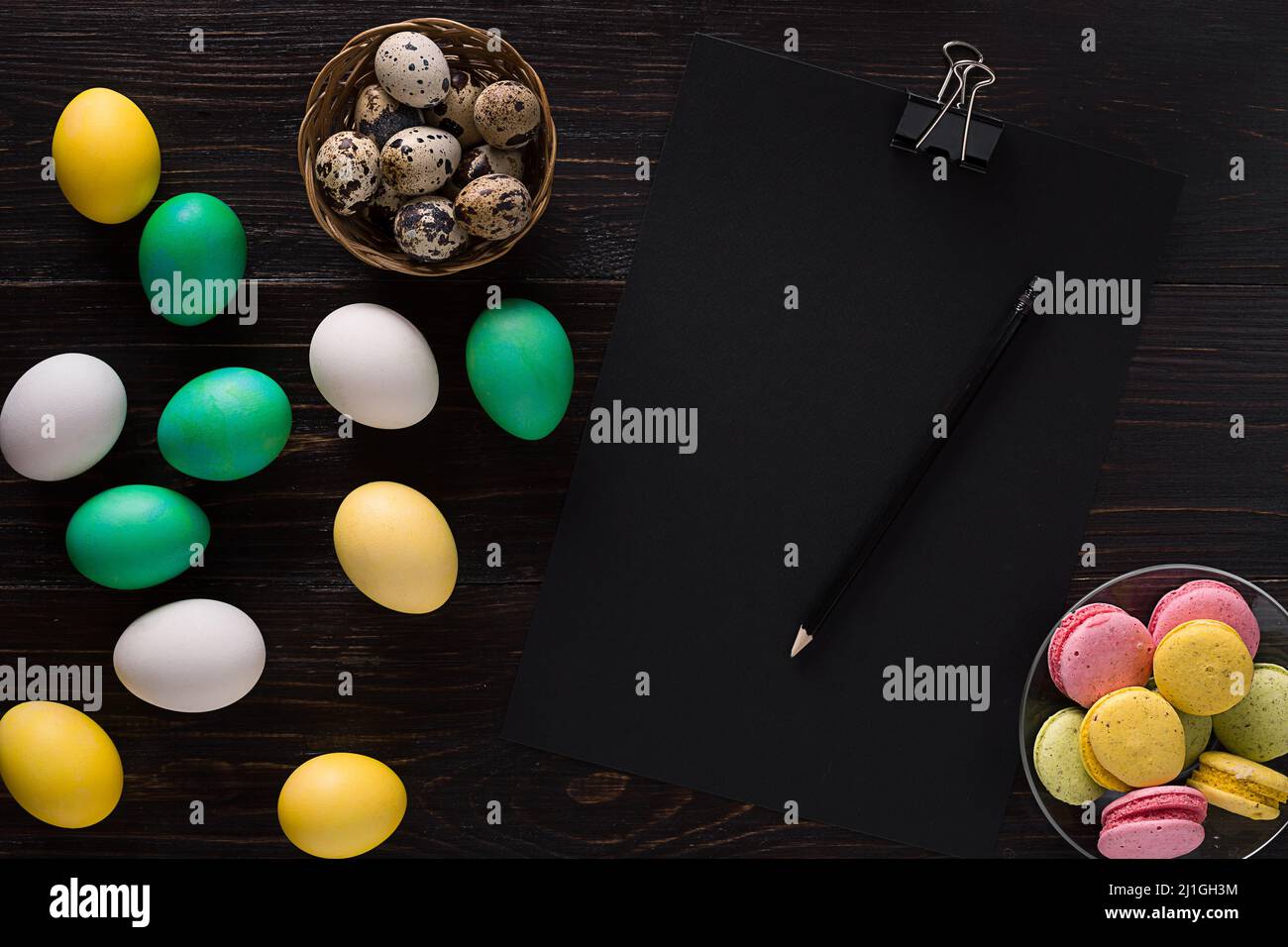 Easter eggs on a black background Stock Photo - Alamy