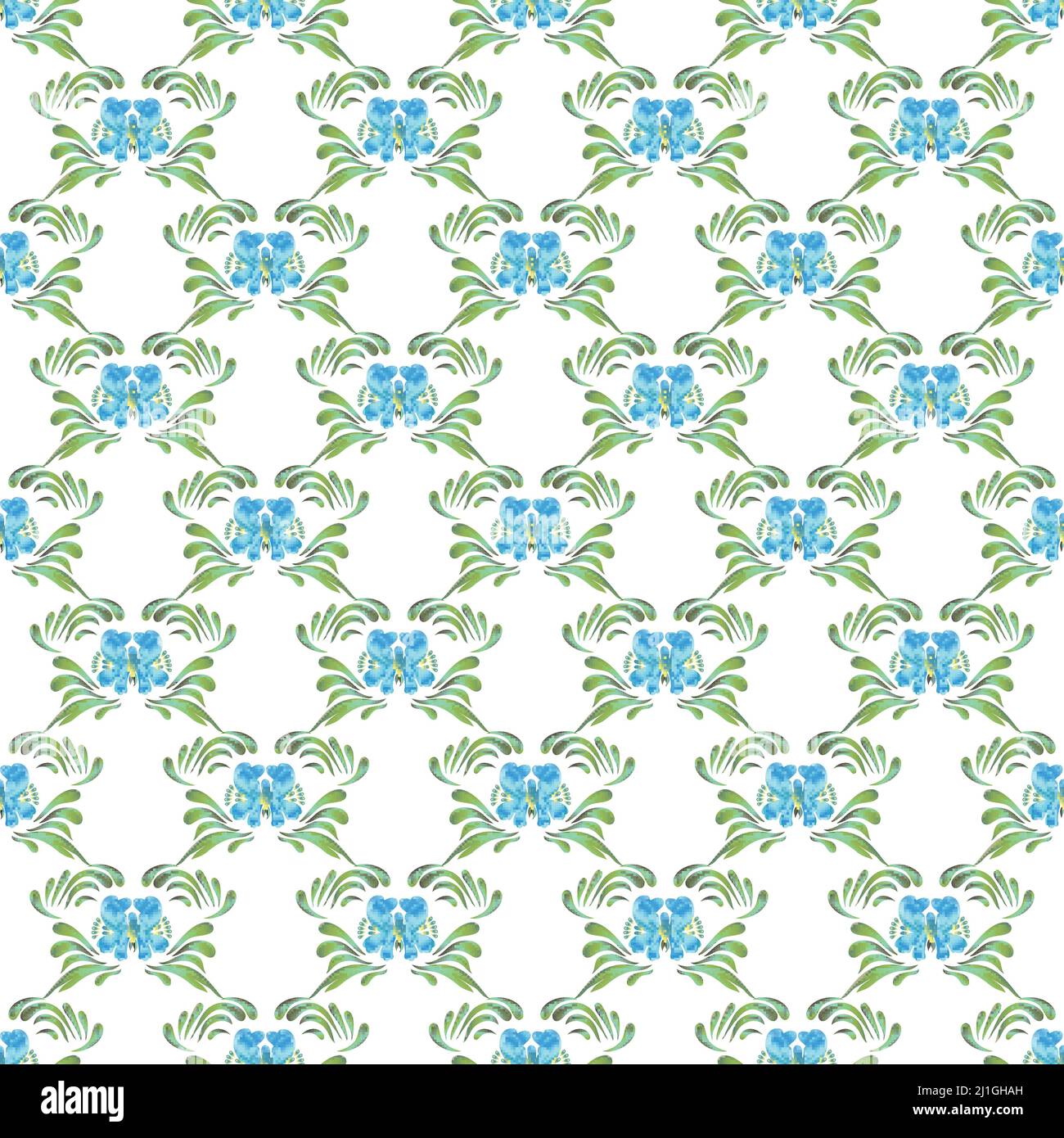Seamless vector vintage pattern with blue flowers on a white background ...