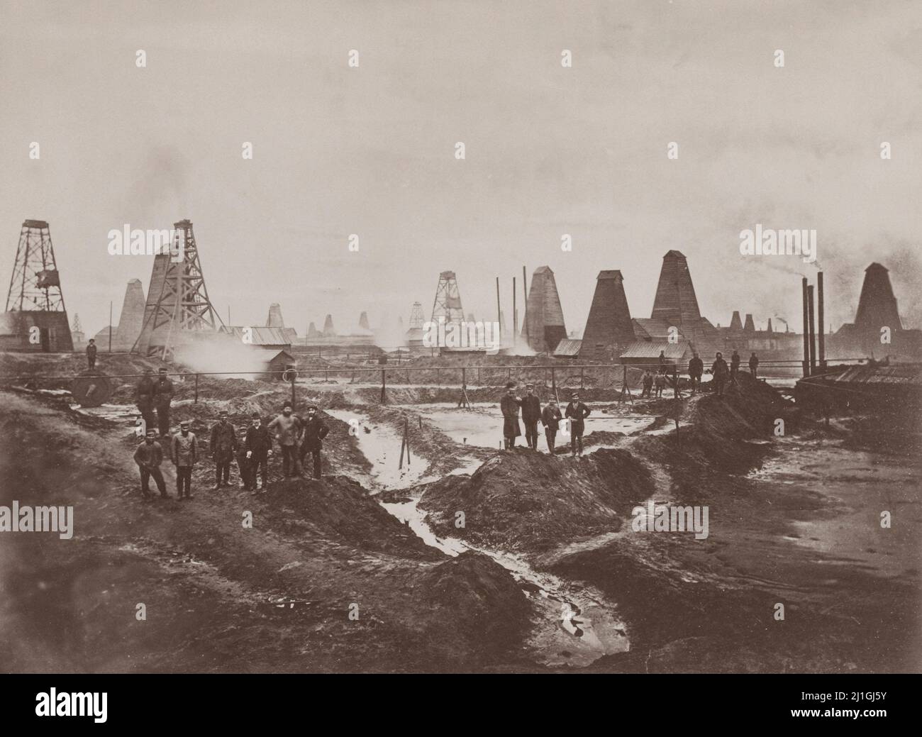 19th-century photo of Baku oil fields. Azerbaijan, Russian Empire. 1880-1900. Stock Photo