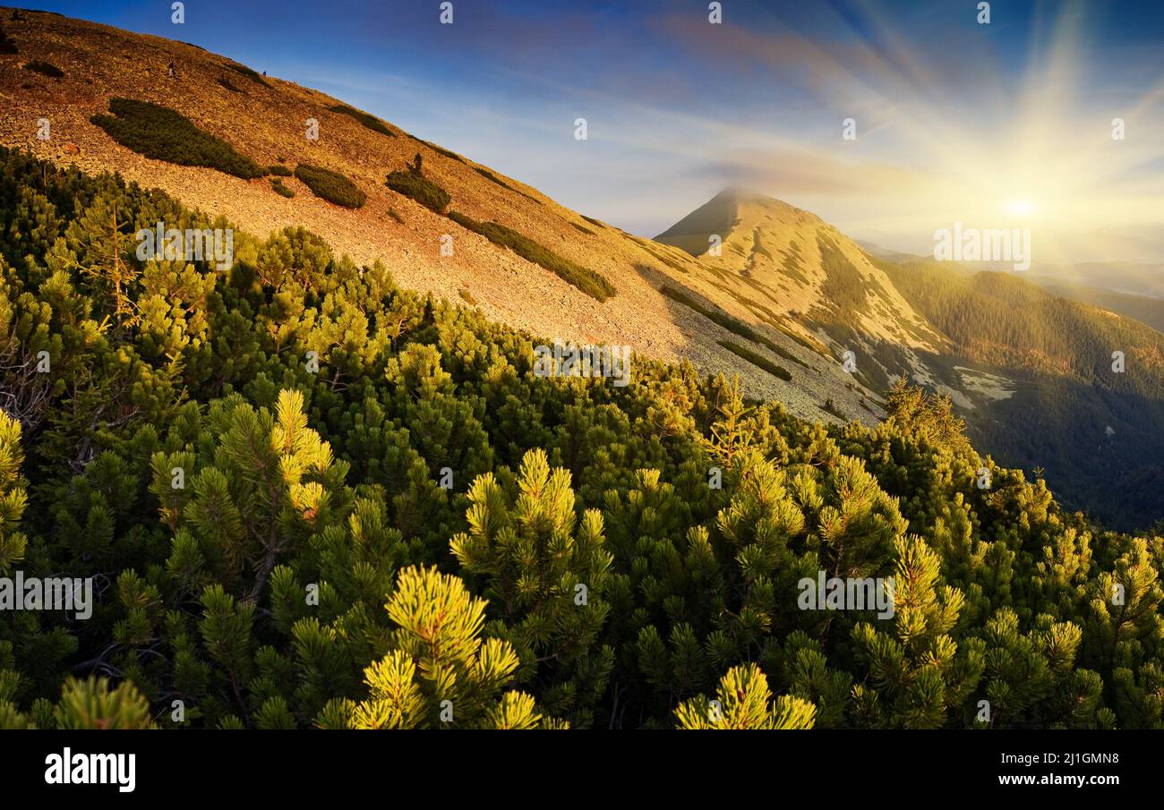 Majestic sunset in the mountains landscape. HDR image Stock Photo - Alamy