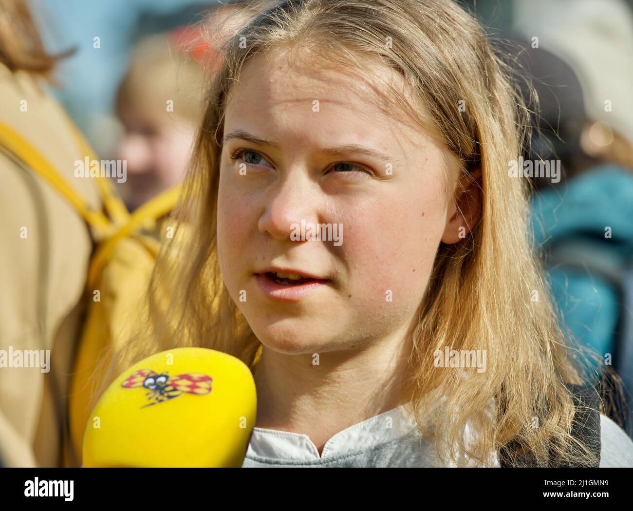 STOCKHOLM, SWEDEN - MARCH 25, 2022: Greta Thunberg and Fridays for Future participating in a Global Climate Strike in Stockholm. Stock Photo