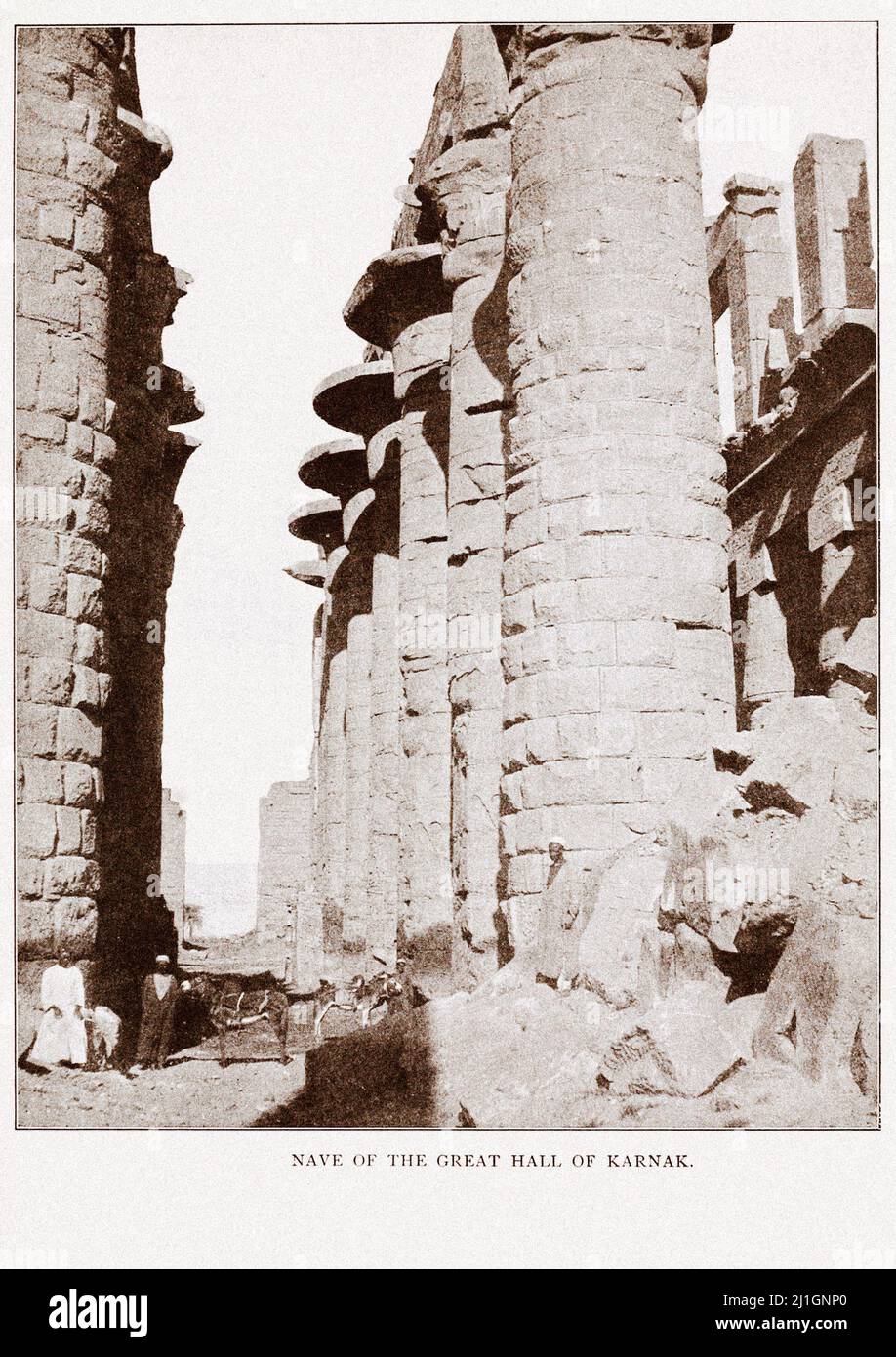 Ancient Egypt. The New Kingdom (1549–1069 BC). Illustration from book of 1912 Nave of the Great Hall of Karnak. Looking westward toward the Nile from Stock Photo