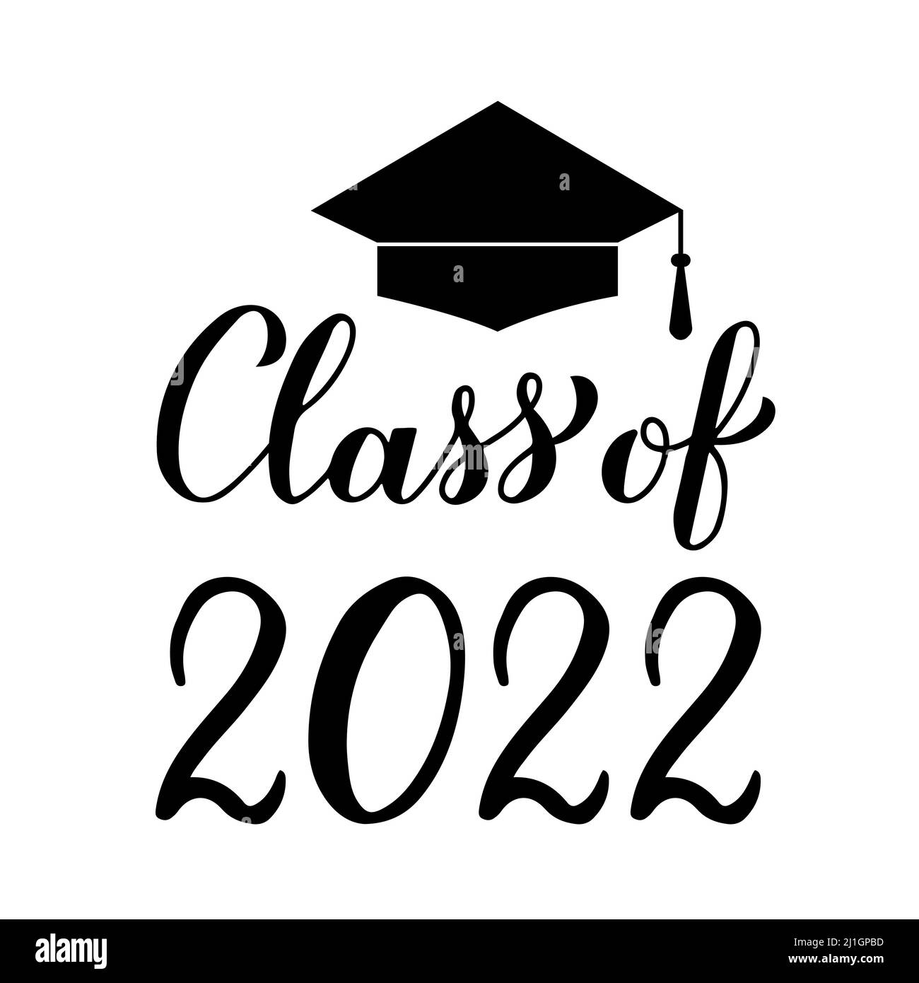 Class of 2022 lettering with graduation cap isolated on white