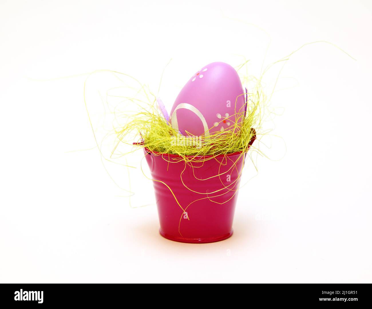 Easter eggs and chickens on white isolated background Stock Photo
