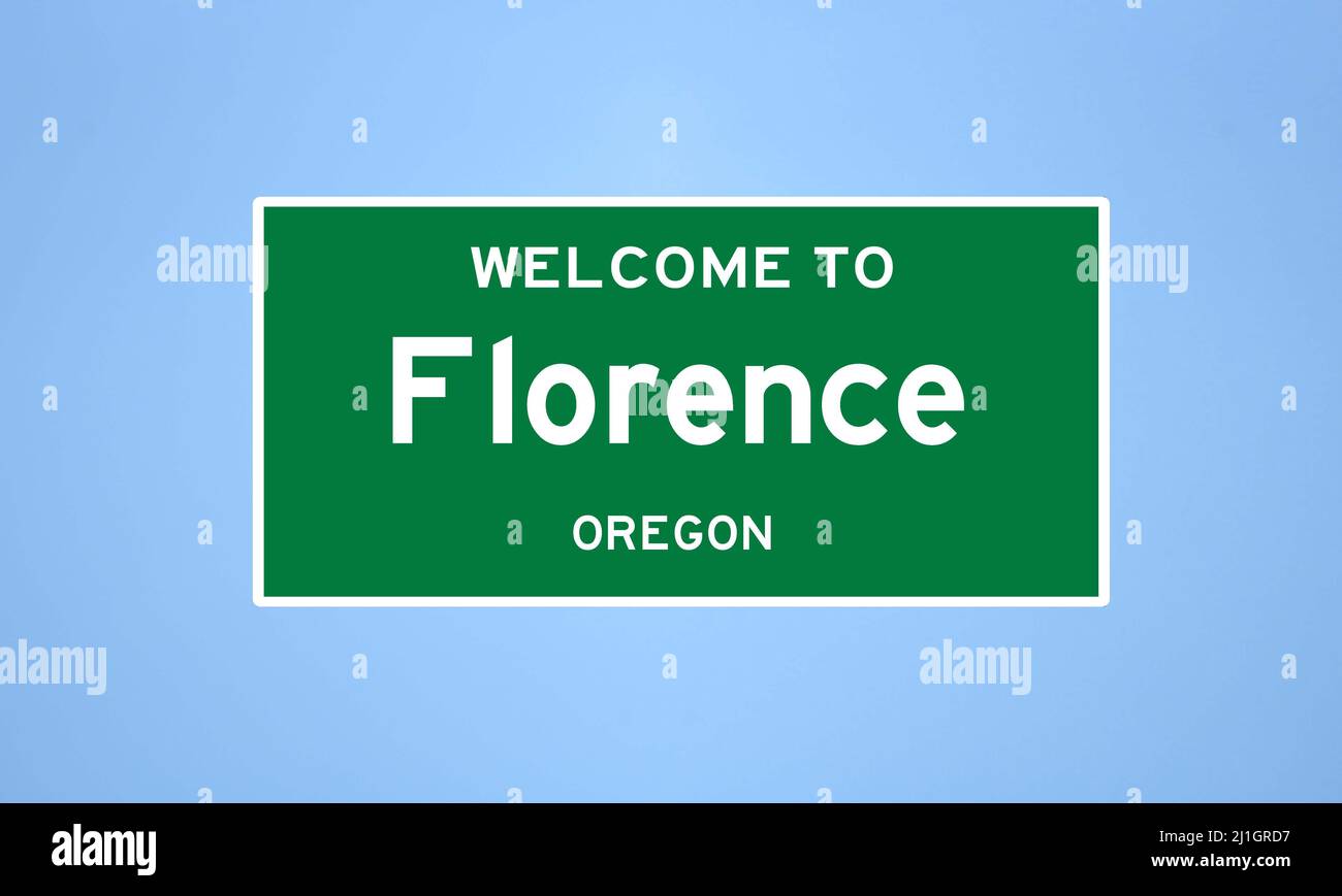 Florence, Oregon city limit sign. Town sign from the USA Stock Photo