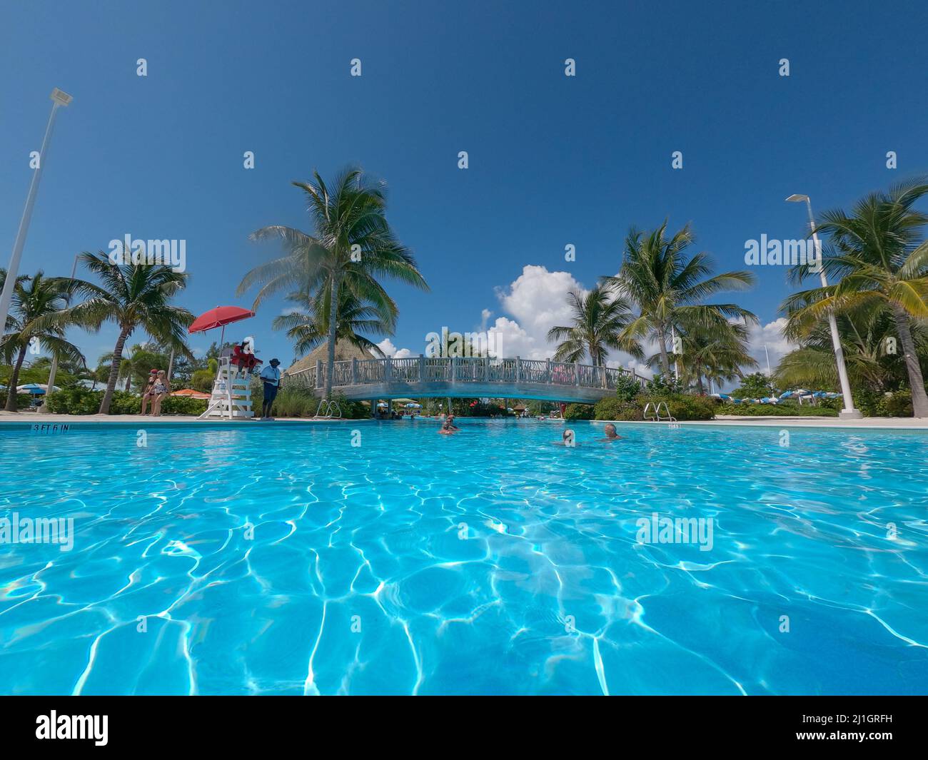 Bahamas - September 16, 2021: The swimming pool in Coco Cay Royal 