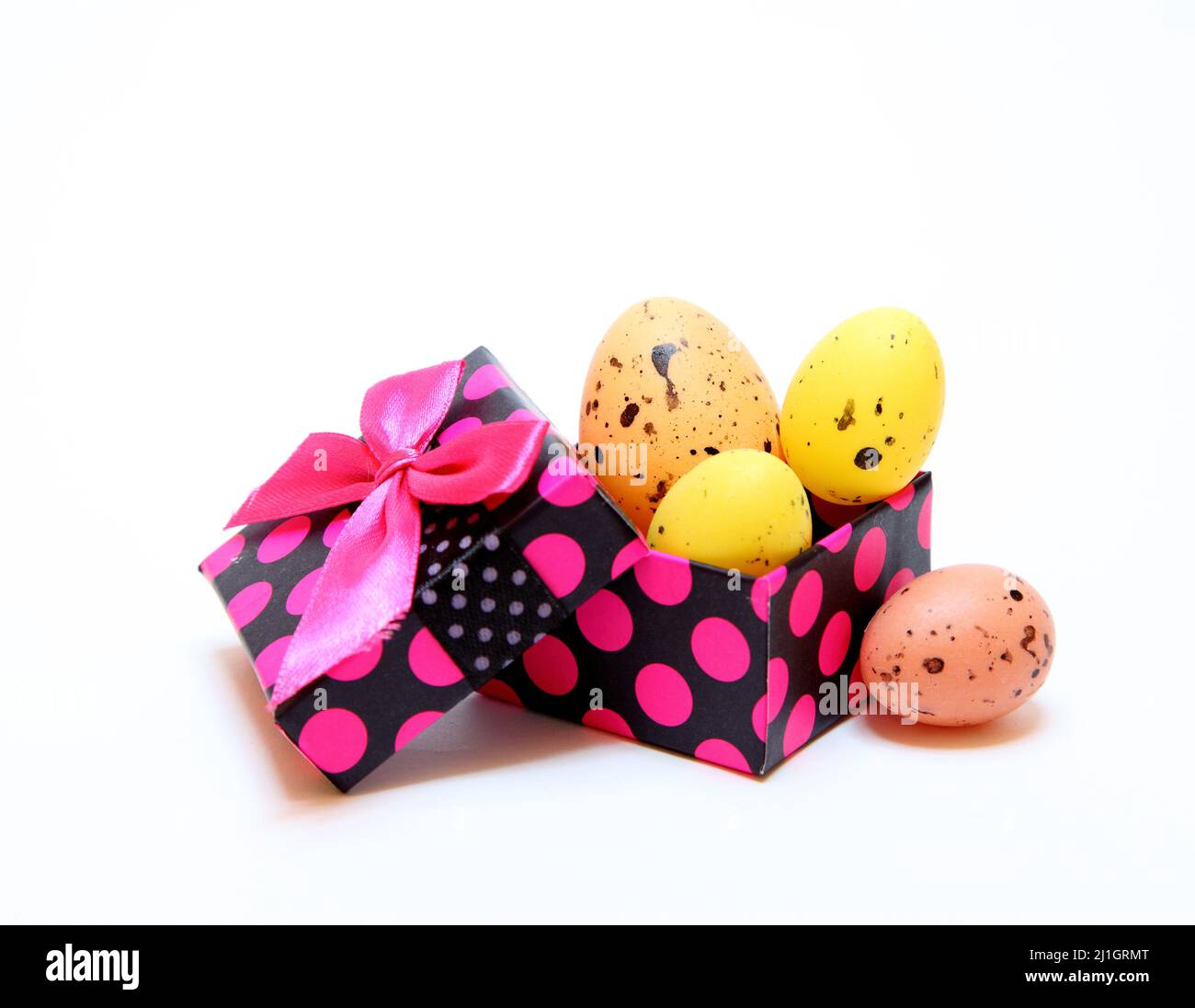Easter eggs and chickens on white isolated background Stock Photo
