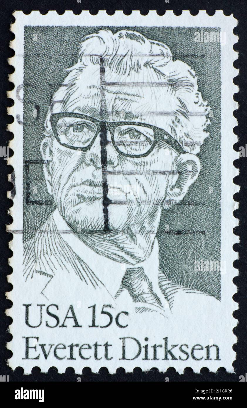 UNITED STATES OF AMERICA - CIRCA 1981: a stamp printed in the USA shows Everett Dirksen, Senate Minority Leader, 1960 – 1969, circa 1981 Stock Photo
