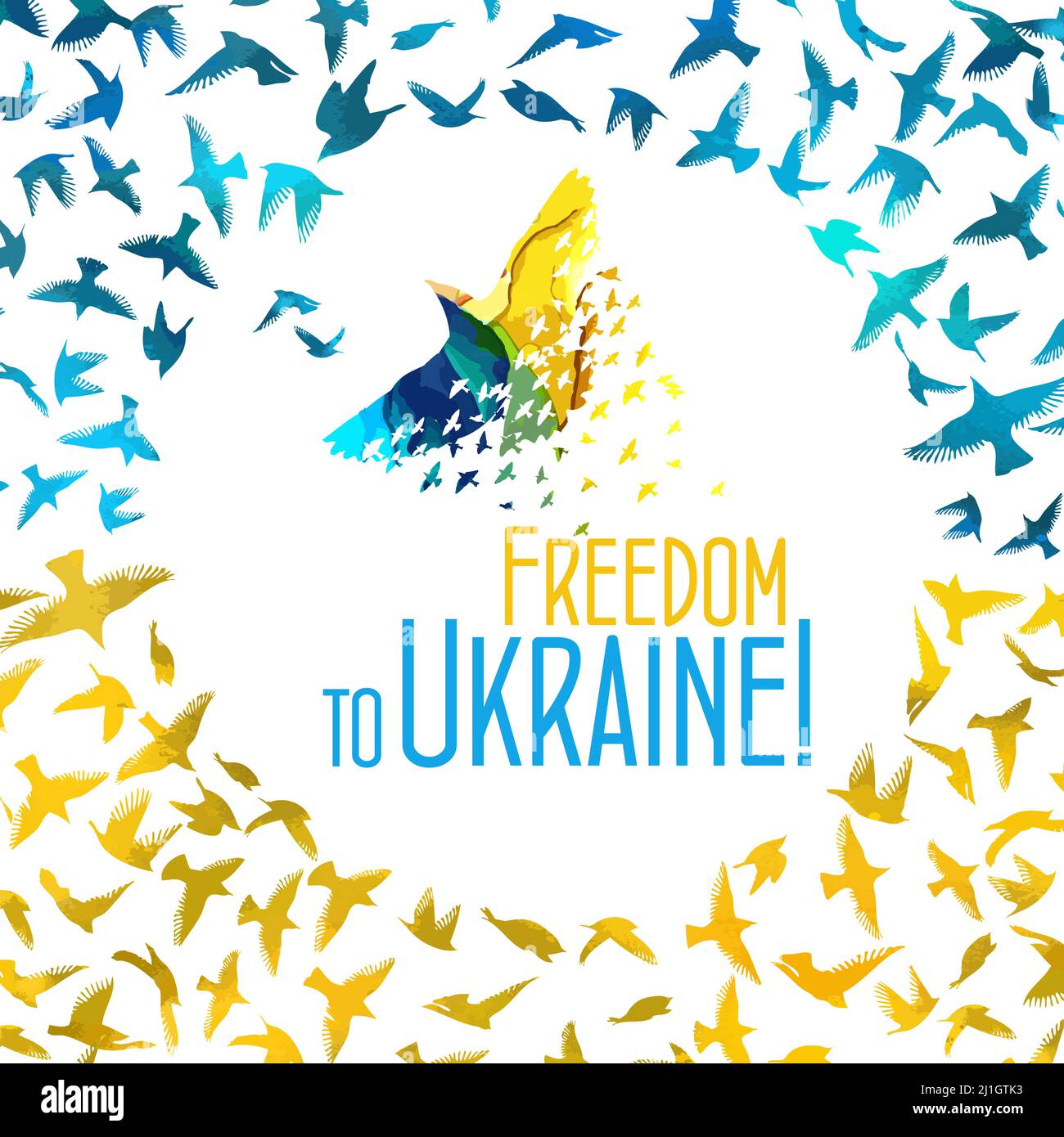 Freedom for Ukraine. Flying birds. Vector illustration Stock Vector