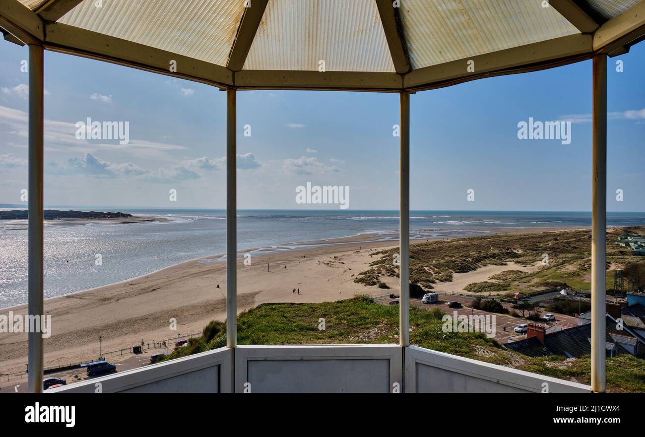 View across the Dyfi estuary from the bandstand at Aberdyfi (Aberdovey), Gwynedd, Wales Stock Photo