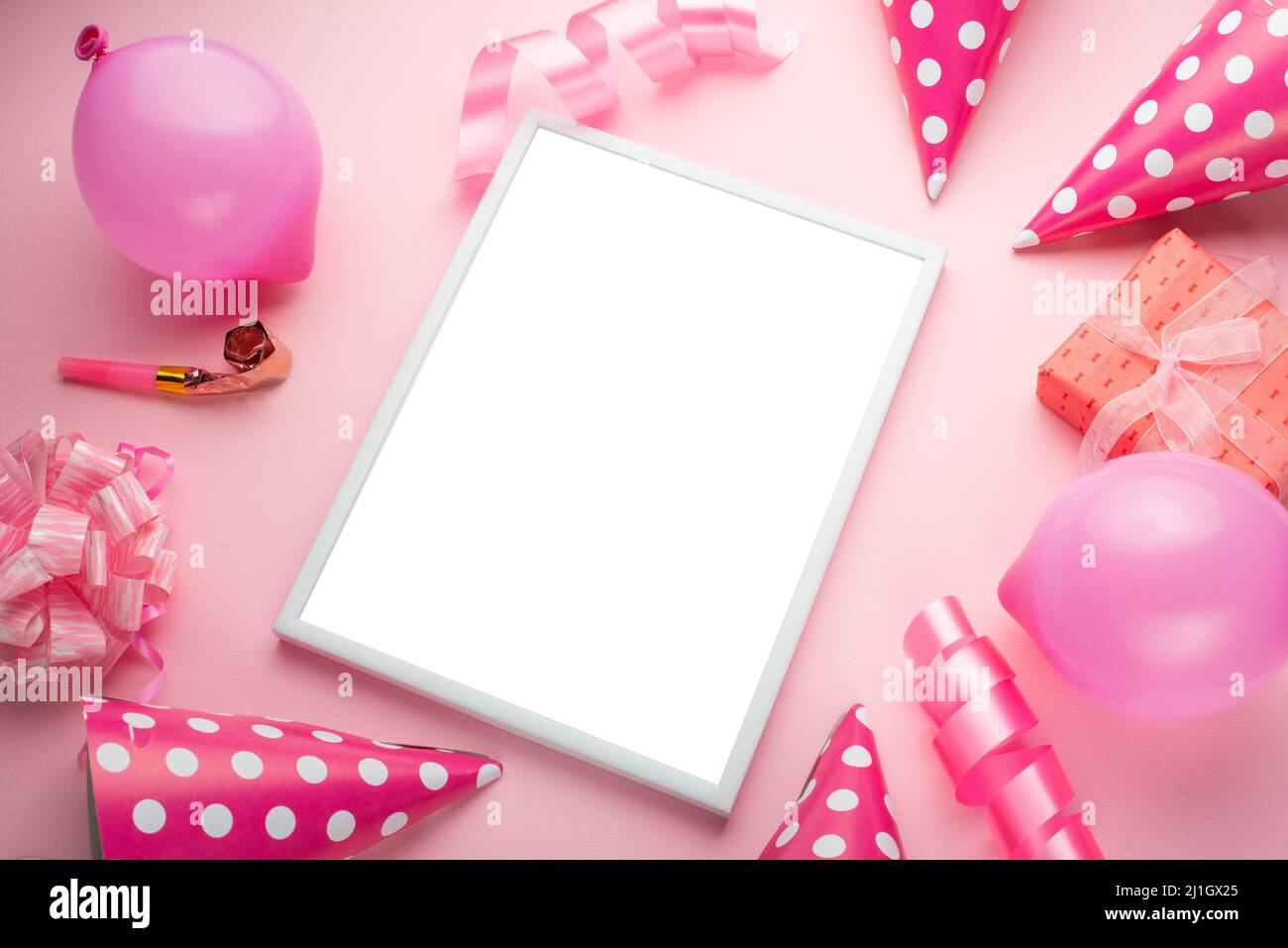 Accessories for girls on a pink background. Invitation, birthday, girlhood  party, baby shower concept, celebration. With frame for design Stock Photo  - Alamy, image size:1300x957