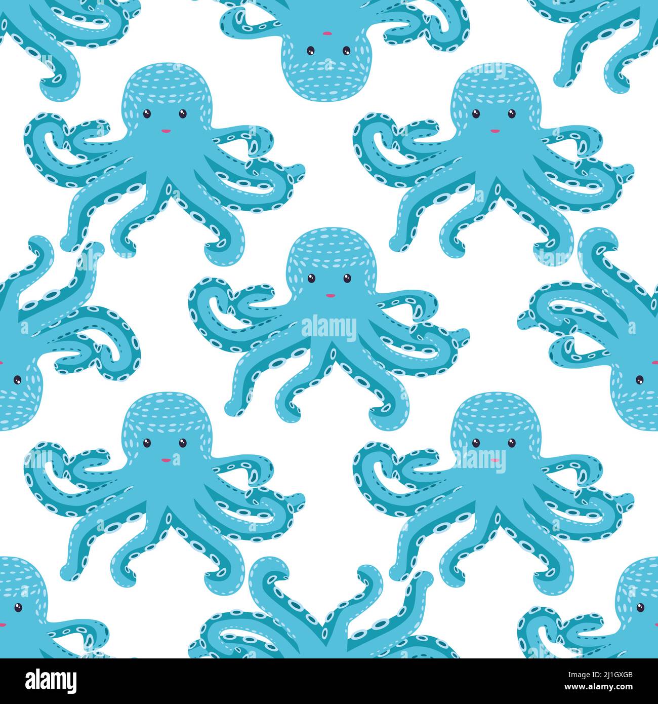 Seamless pattern with cute octopus, seaweed and pearl. Childish ...