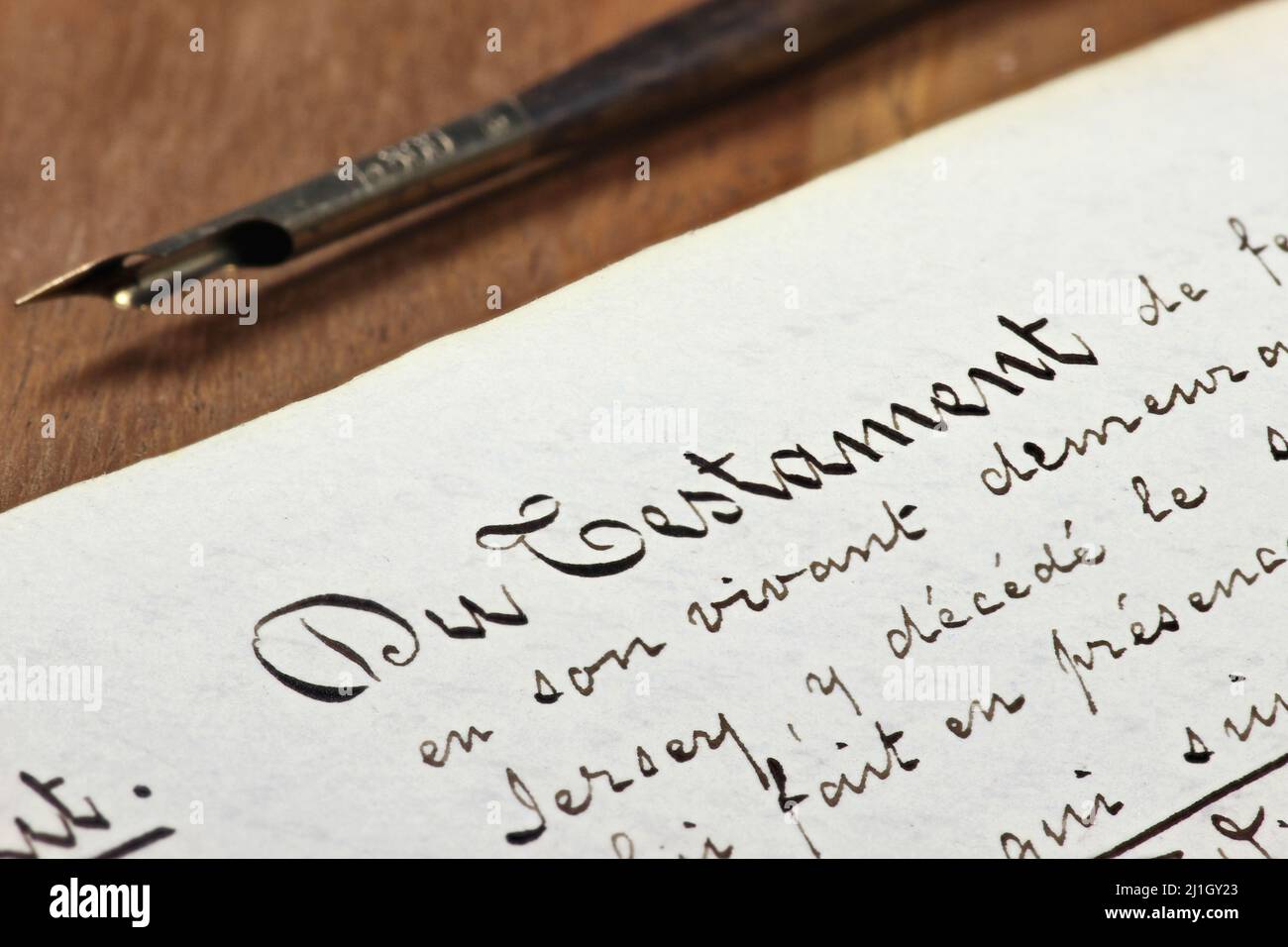 handwritten testament on desktop Stock Photo